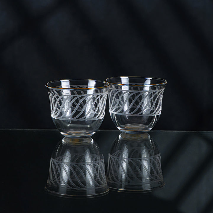 Almarjan 6 stykker Wave Collection Cawa-kop i glas med gylden kant - GLS2630040