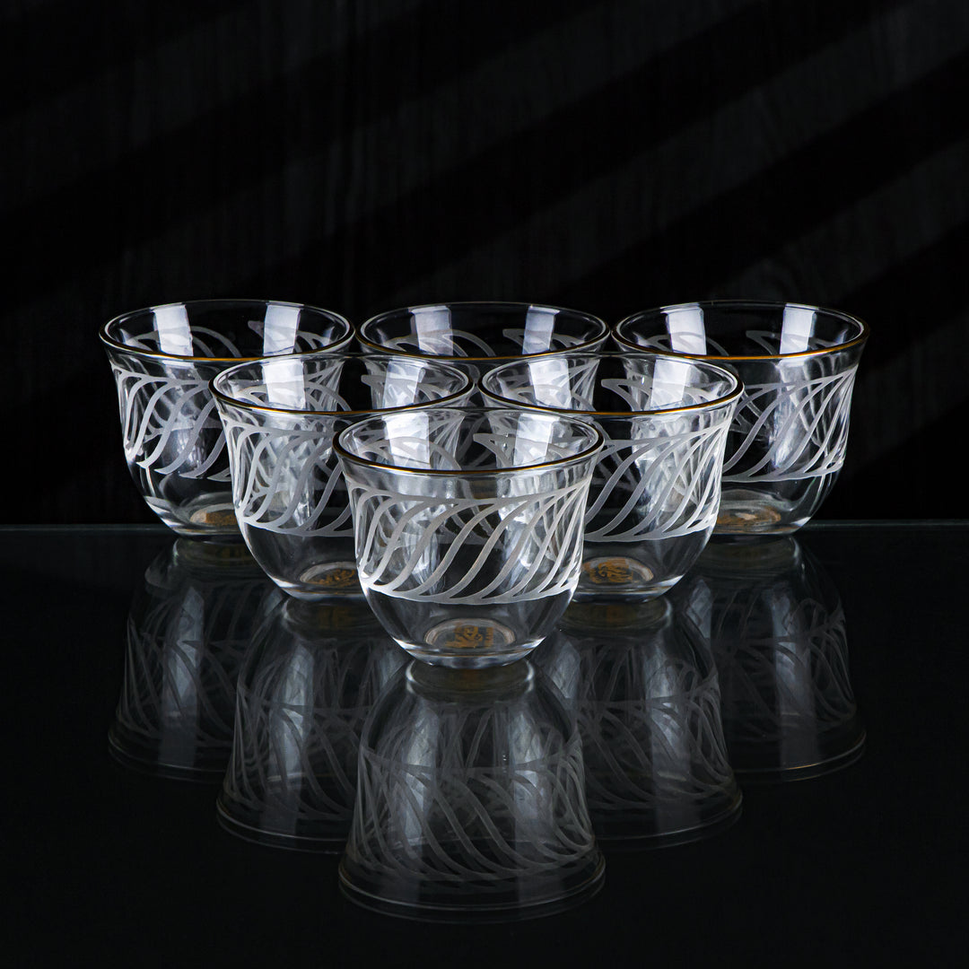 Almarjan 6 stykker Wave Collection Cawa-kop i glas med gylden kant - GLS2630040