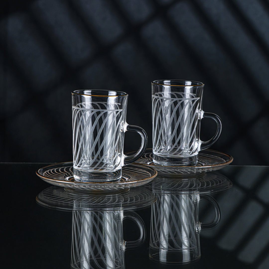 Almarjan 6 stykker Wave Collection glas tekop med gylden kant - GLS2630041