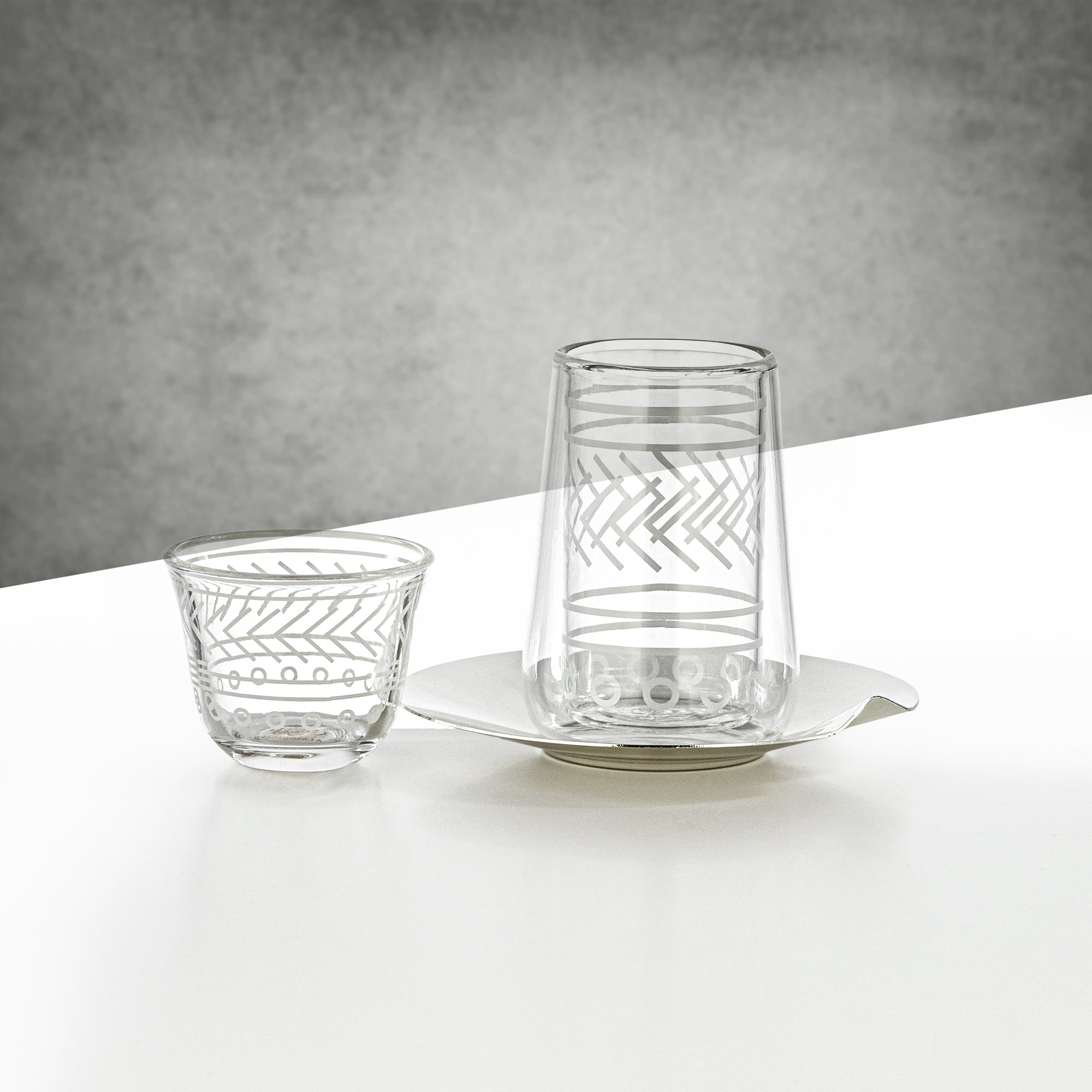 Almarjan Tea & Coffee Glass Set 18 Pieces Clear with White Linear Pattern