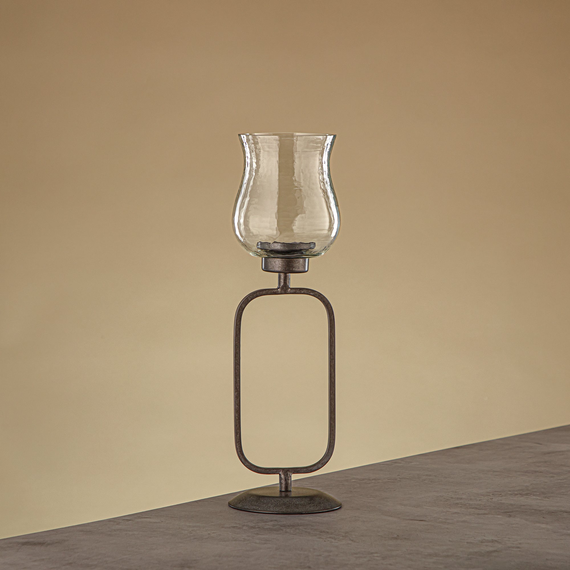 Almarjan Elemental Votive Holder Hammered Clear Glass 11x11x36 CM Vintage Silver Stand (GMT2960012)