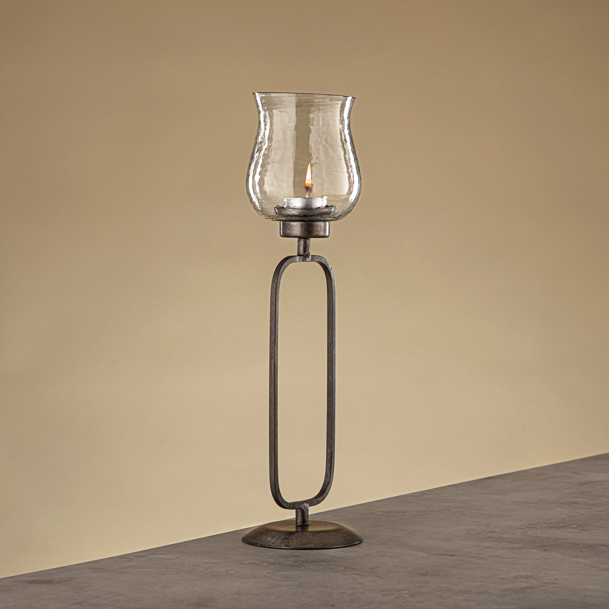 Almarjan Elemental Votive Holder Hammered Clear Glass 11x11x41 CM Vintage Silver Stand (GMT2960016)