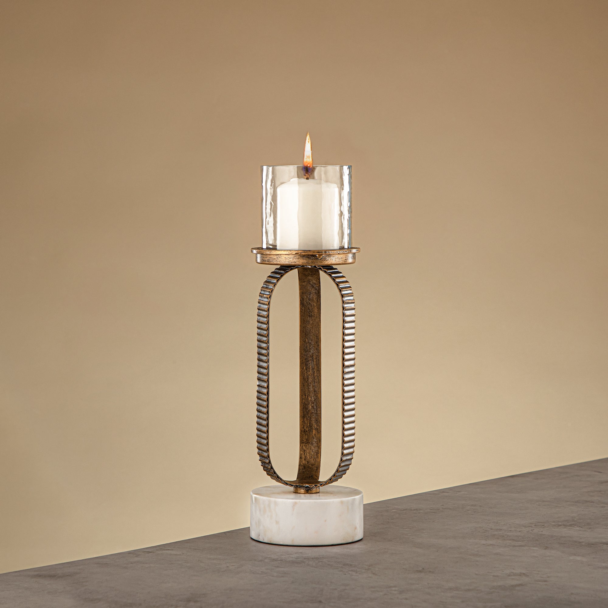 Almarjan Pillar Candle Holder 34cm Champagne Gold