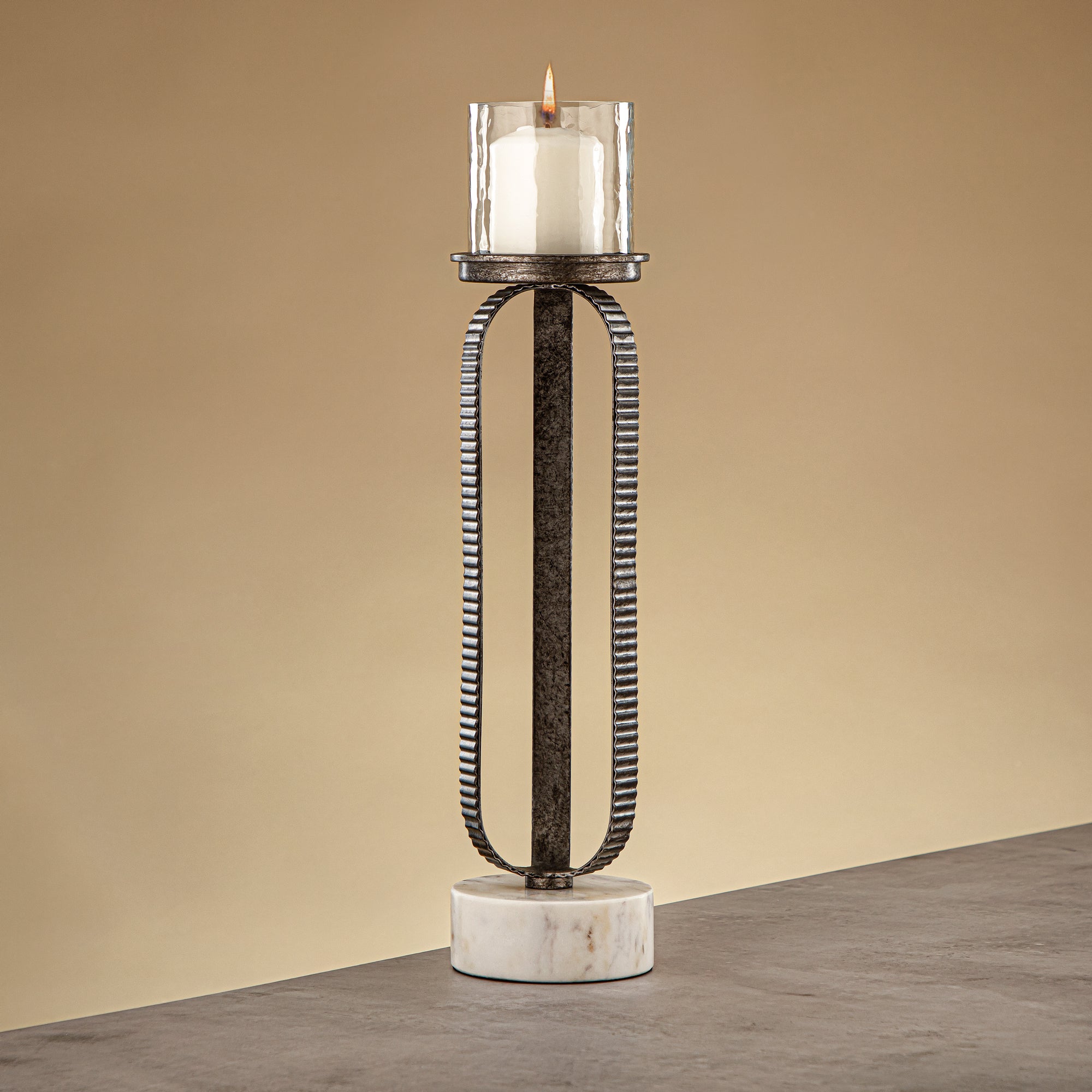 Almarjan Pillar Candle Holder 44cm Rustic Silver