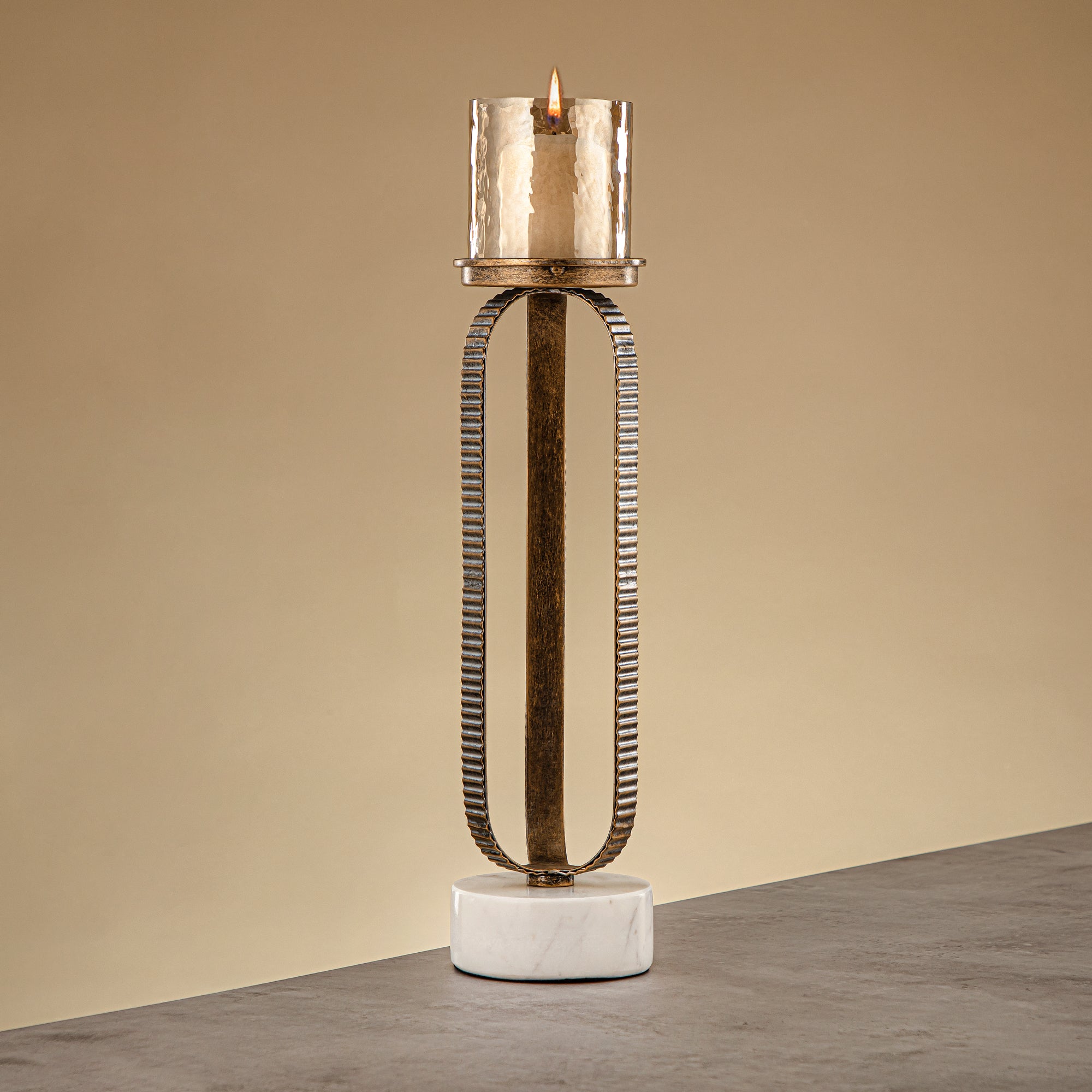 Almarjan Pillar Candle Holder 44cm Champagne Gold