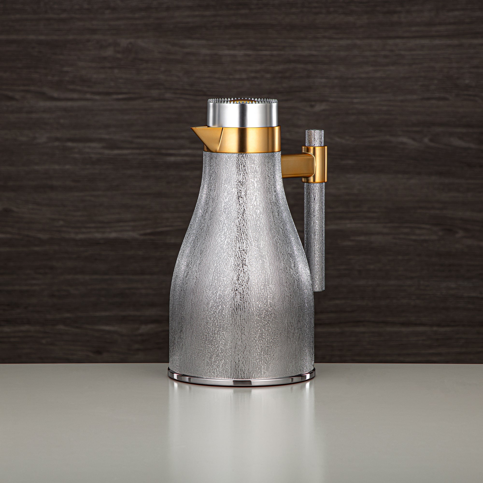 Almarjan Vacuum Flask Set ABS Push Button 1L + 1L Matt Silver & Matt Gold (GOK-S-MS-MG) - Elegant Serving