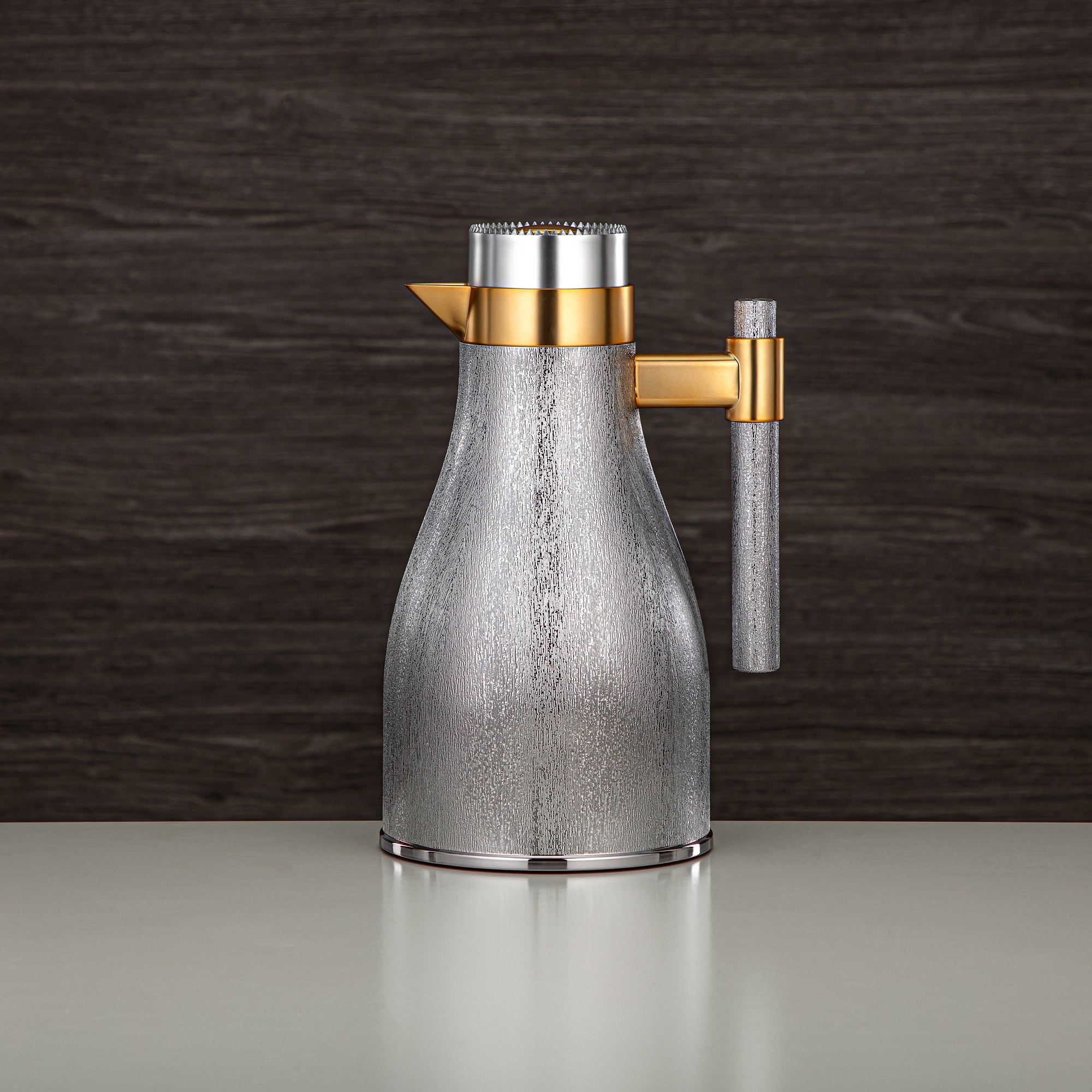 Almarjan Vacuum Flask Set ABS Push Button 1L + 1L Matt Silver & Matt Gold (GOK-S-MS-MG) - Elegant Serving