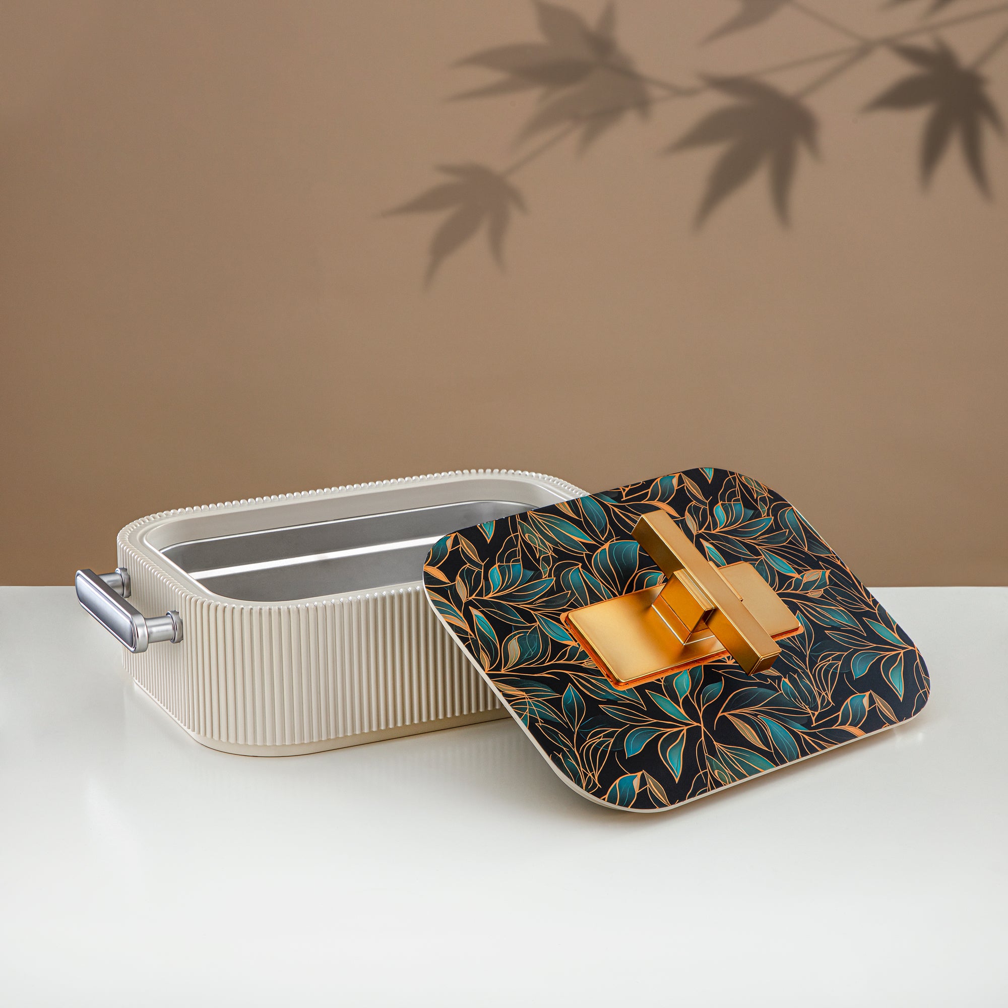 Almarjan Hot Pot ABS, 3000ML, Floral Beige & Matt Gold (HP06-300SP-AZ03G) - Elegant Serving