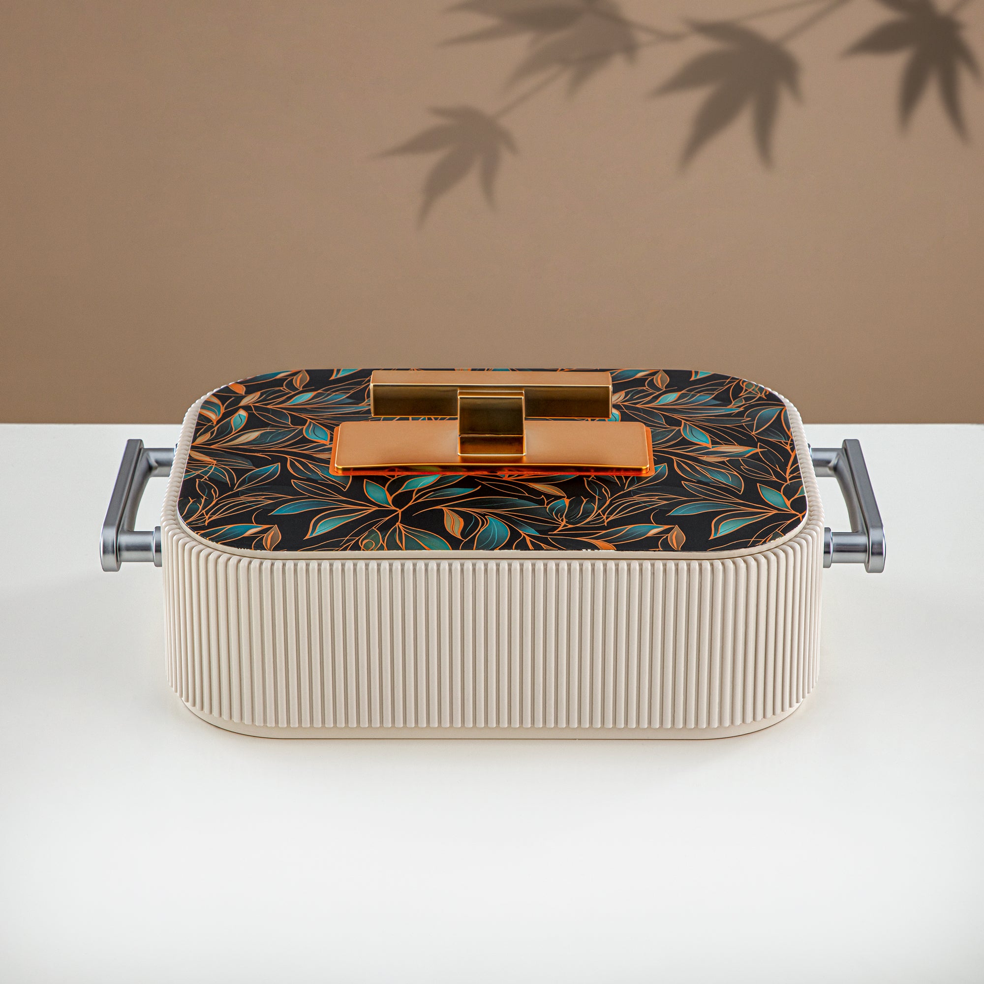 Almarjan Hot Pot ABS, 3000ML, Floral Beige & Matt Gold (HP06-300SP-AZ03G) - Elegant Serving