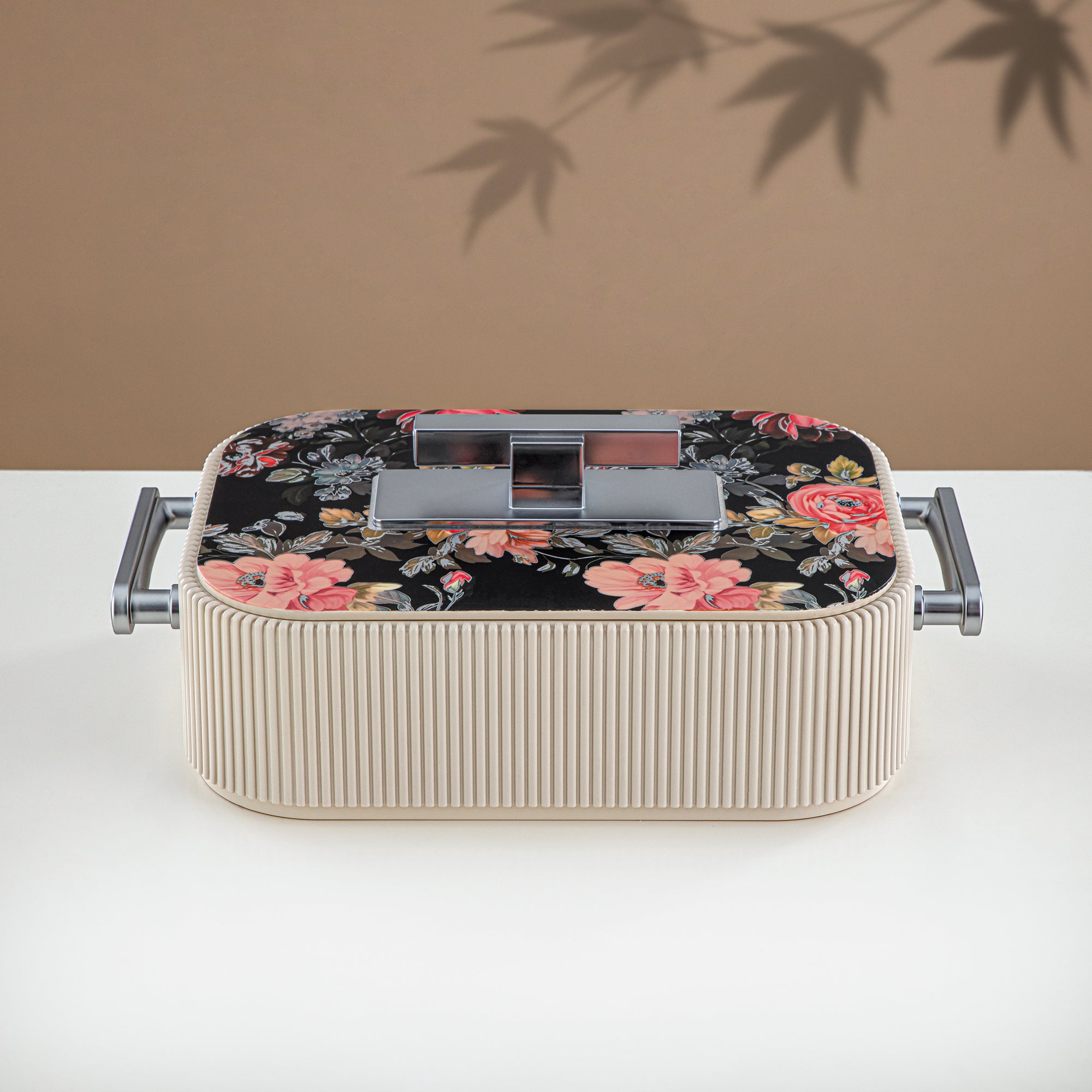 Almarjan Hot Pot ABS, 3000ML, Floral Beige & Matt Silver (HP06-300SP-AZ04S) - Elegant Serving