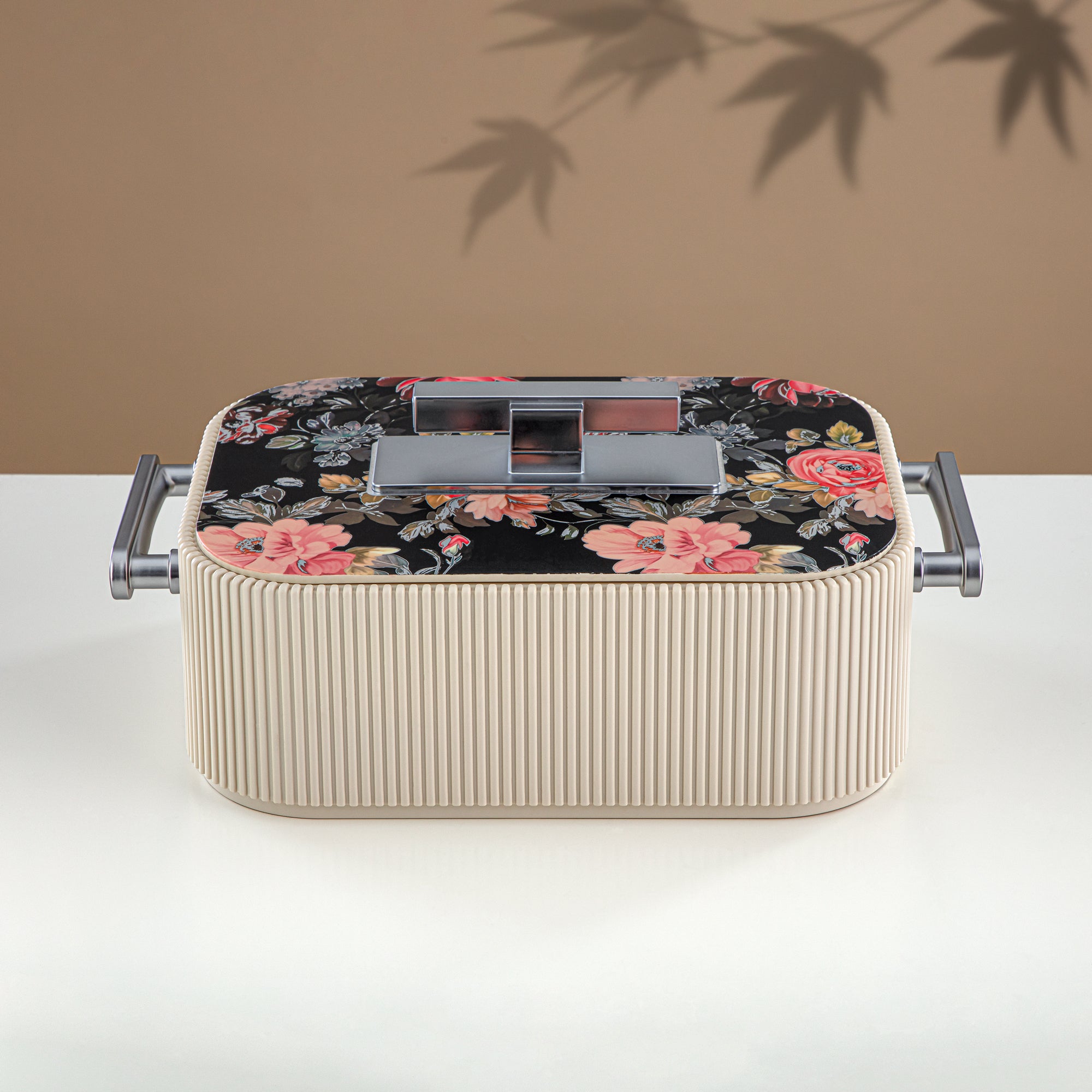 Almarjan Hot Pot ABS, 4000ML, Floral Beige & Matt Silver (HP06-400SP-AZ04S) - Elegant Serving