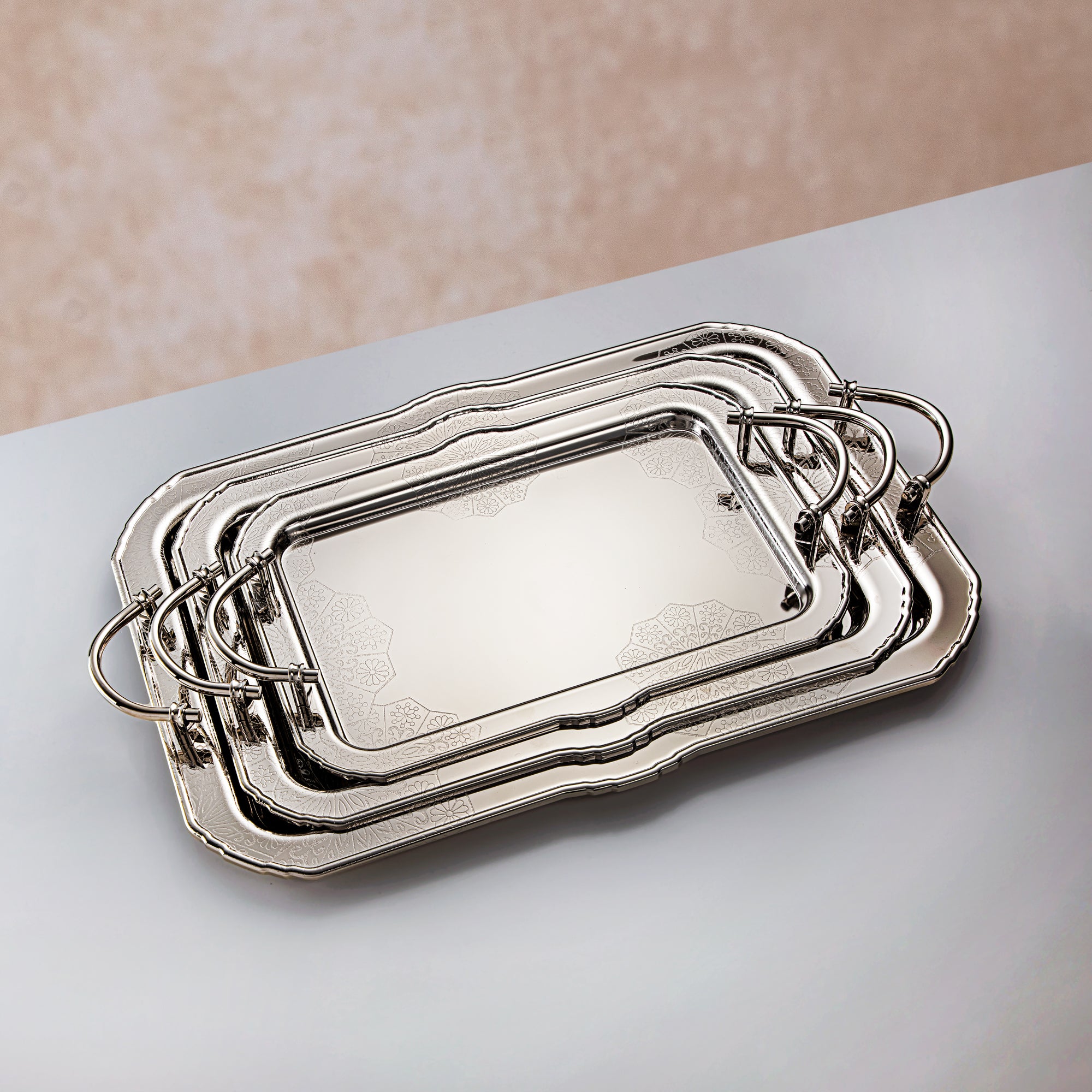 Almarjan 3 Pieces Serving Tray Set Nickel - HT2305009