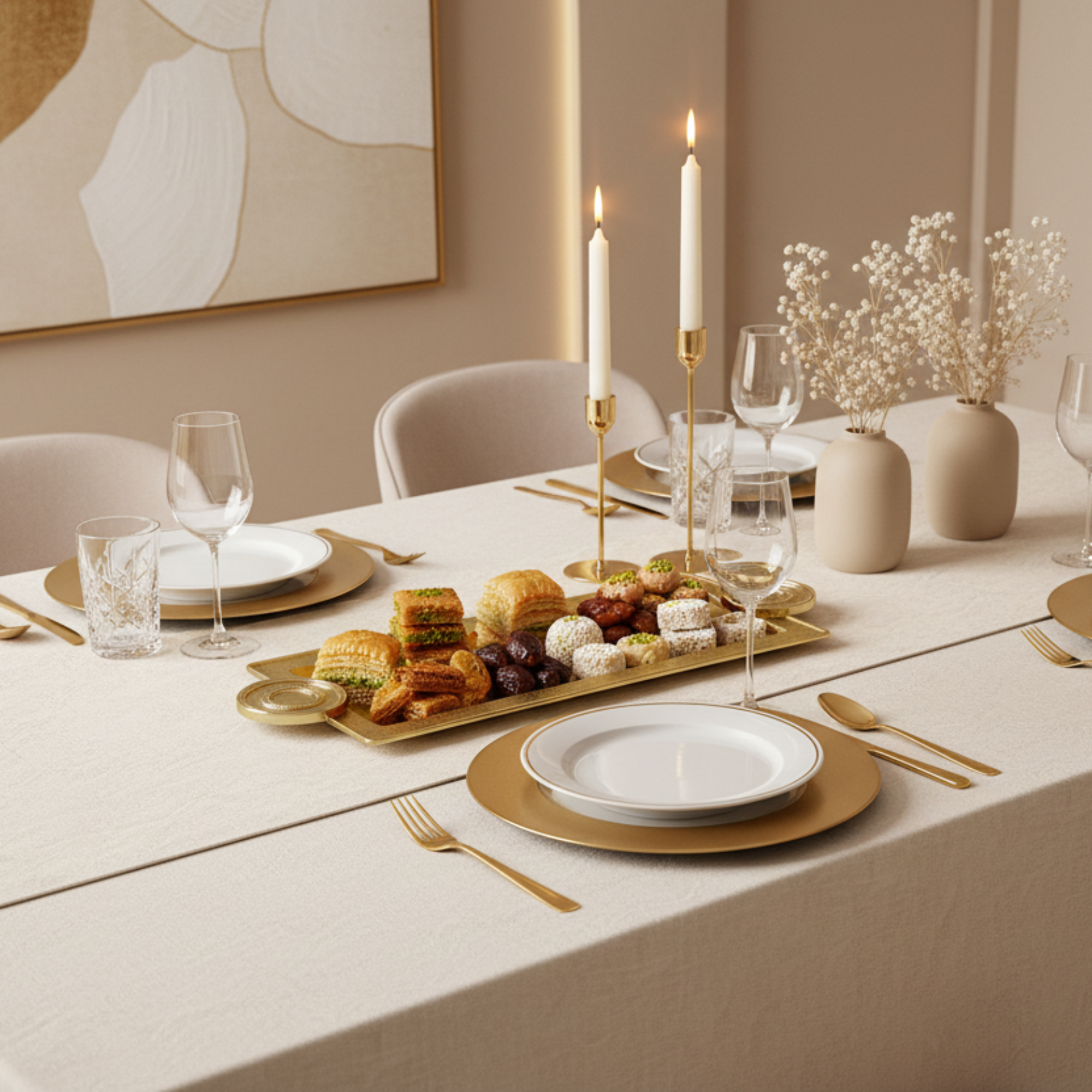 Almarjan Serving Tray 56 cm Brass Crackle