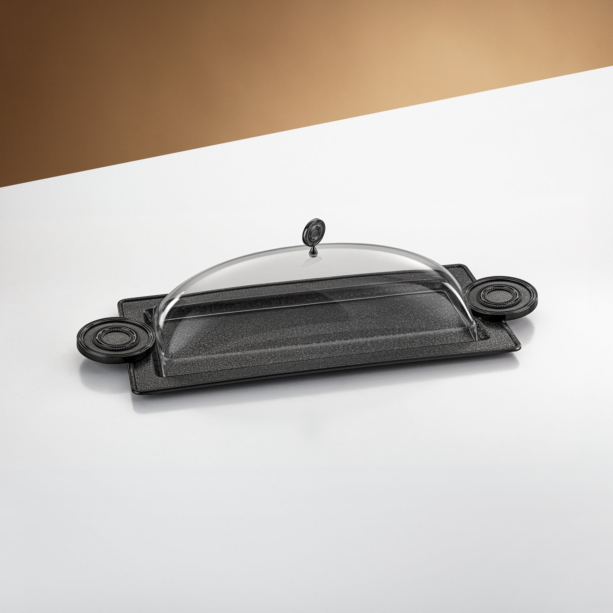 Almarjan Serving Tray with Cover 50 cm Black Crackle