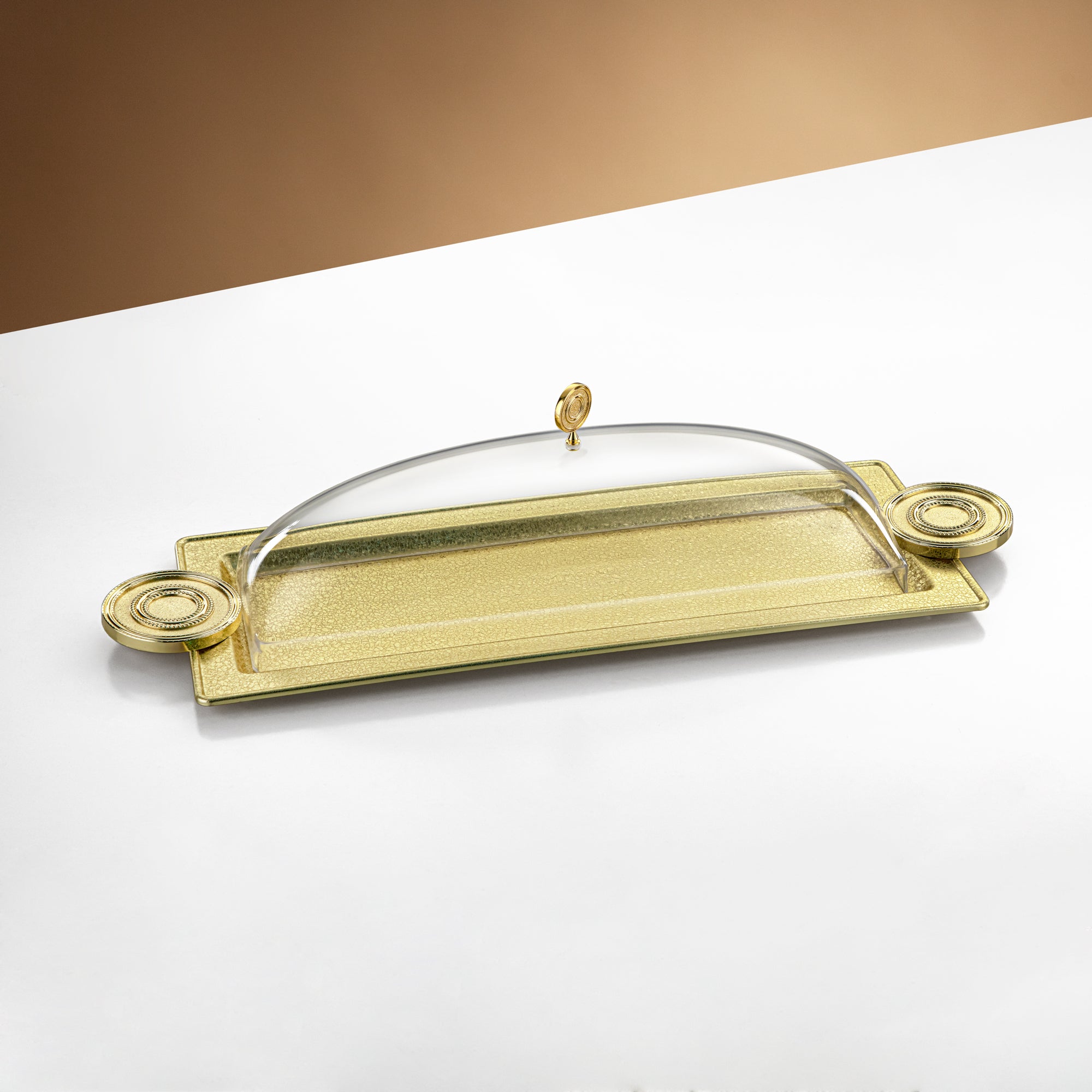 Almarjan Serving Tray with Cover 56 cm Brass Crackle