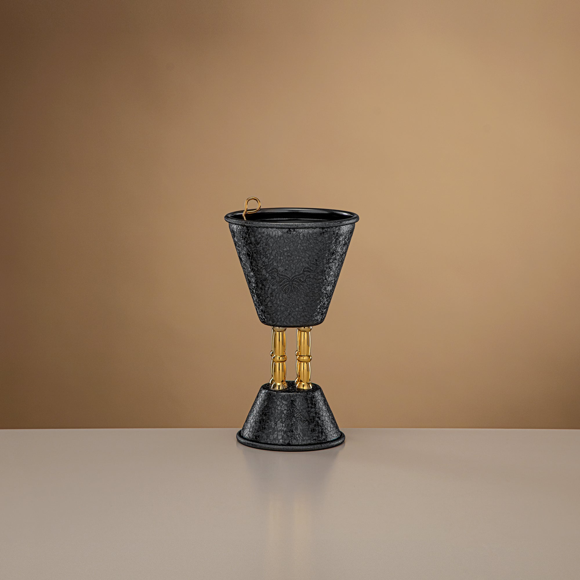 Almarjan Incense Burner Black & Gold Crackle Finish Metal 18cm (HT2506163)