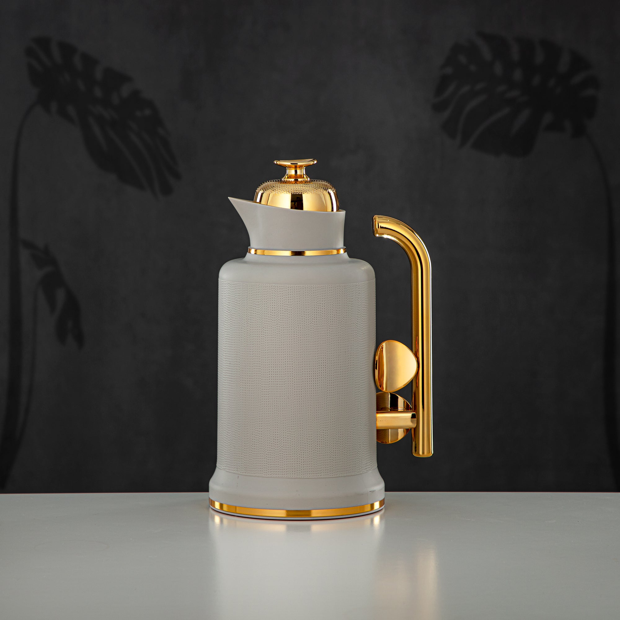 Almarjan Vacuum Flask Set, ABS, Push Button, 1L + 1L, Matt Grey & Gold (IZ-MLSGG) - Modern Elegance