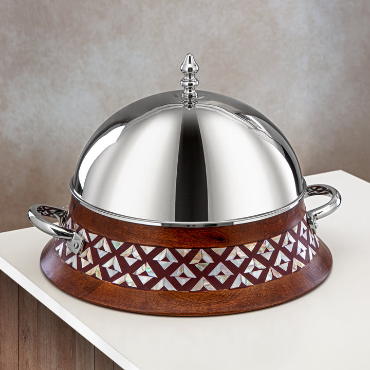 Almarjan 32 CM Brass Hot Pot Wood & Silver - MD-0429 A