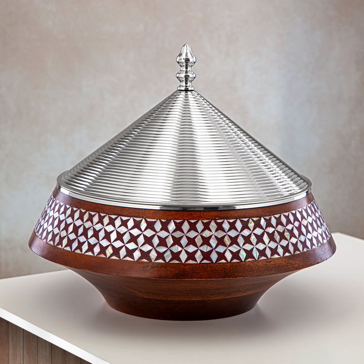 Almarjan 32 CM Brass Hot Pot Wood & Silver - MD-0430 A