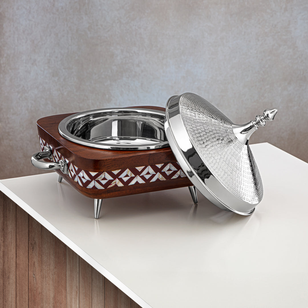 Almarjan 28 CM Brass Hot Pot Wood & Silver - MD-0433 B