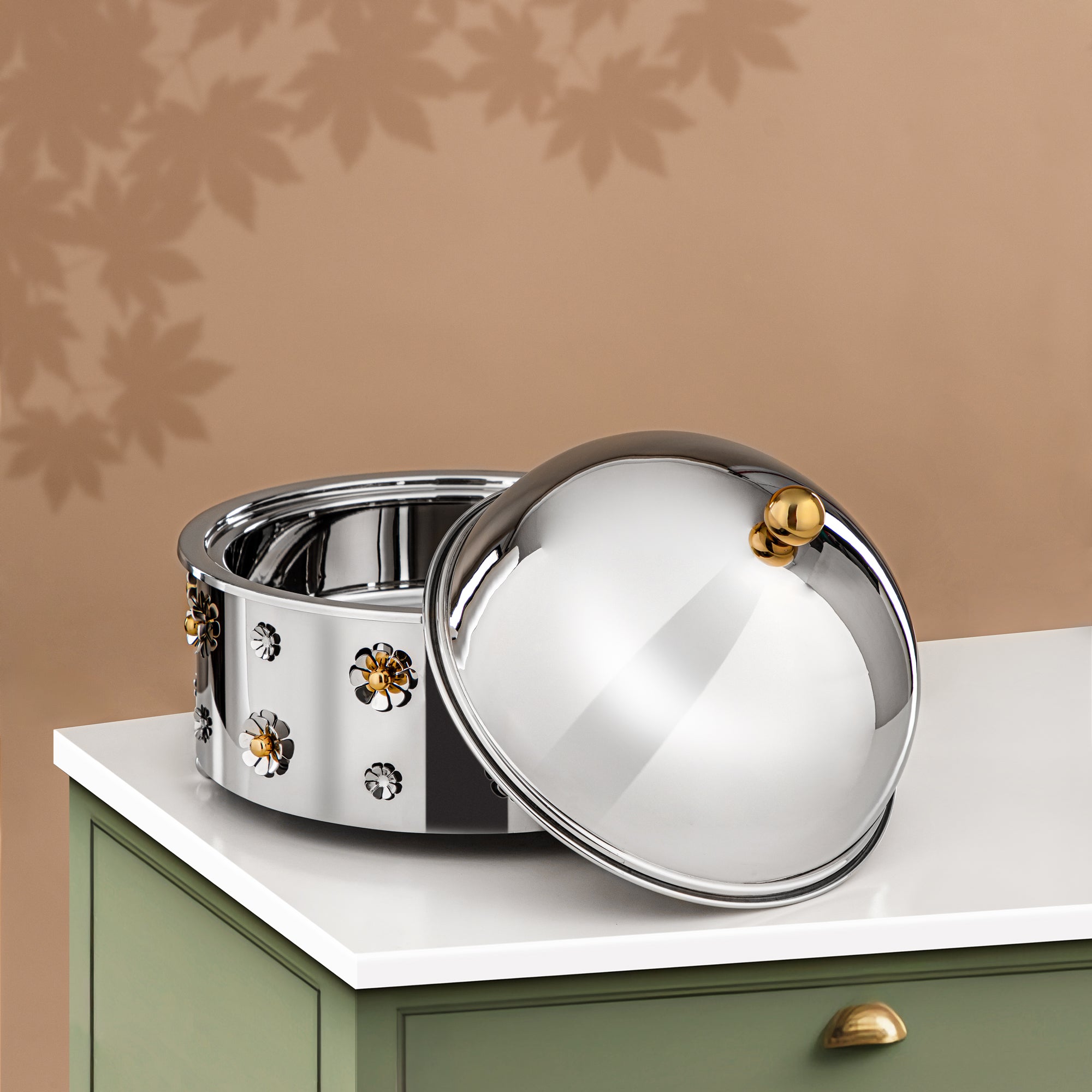 Almarjan Food Warmer Stainless Steel 5L Silver & Gold (MD-3003A) - Stylish Serveware