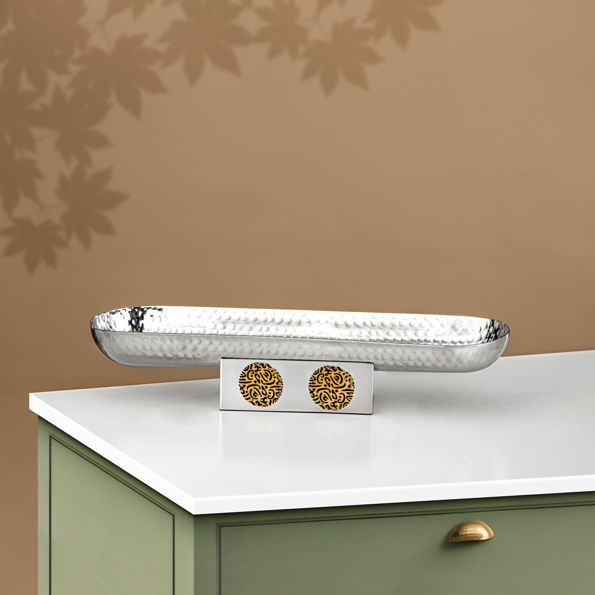 Almarjan Serving Tray Stainless Steel, 39CM x 9.5CM, Silver & Gold (MD-3029 A) - Stylish Serveware