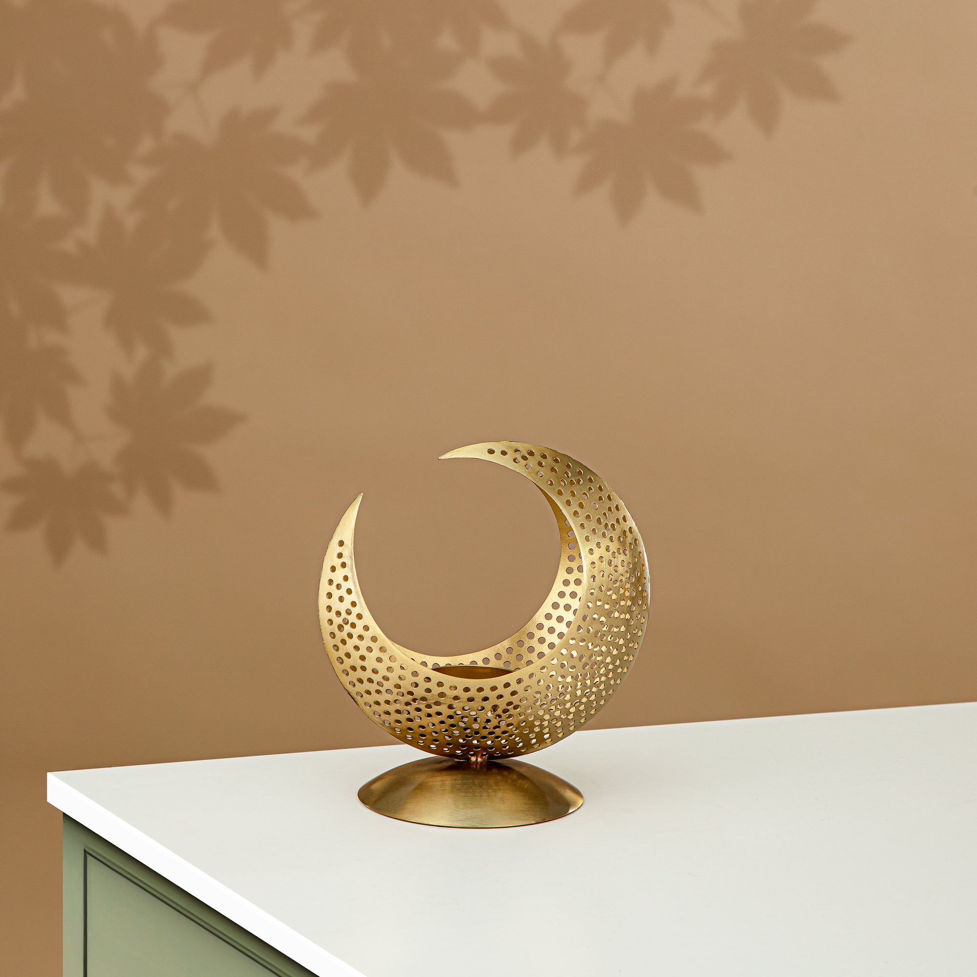 Almarjan Moon Tealight Holder, 17CM, Matt Gold (MD-3038 B) - Ramadan Decoration