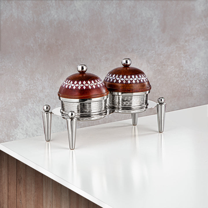 Almarjan 2 Part Candy Set Wood & Silver - MD-2106 D