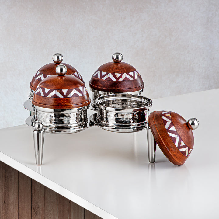 Almarjan 4 Part Candy Set Wood & Silver - MD-2107 B