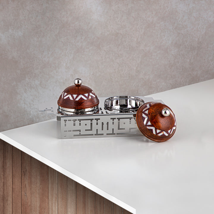 Almarjan 2 Part Candy Set Wood & Silver - MD-2124 D