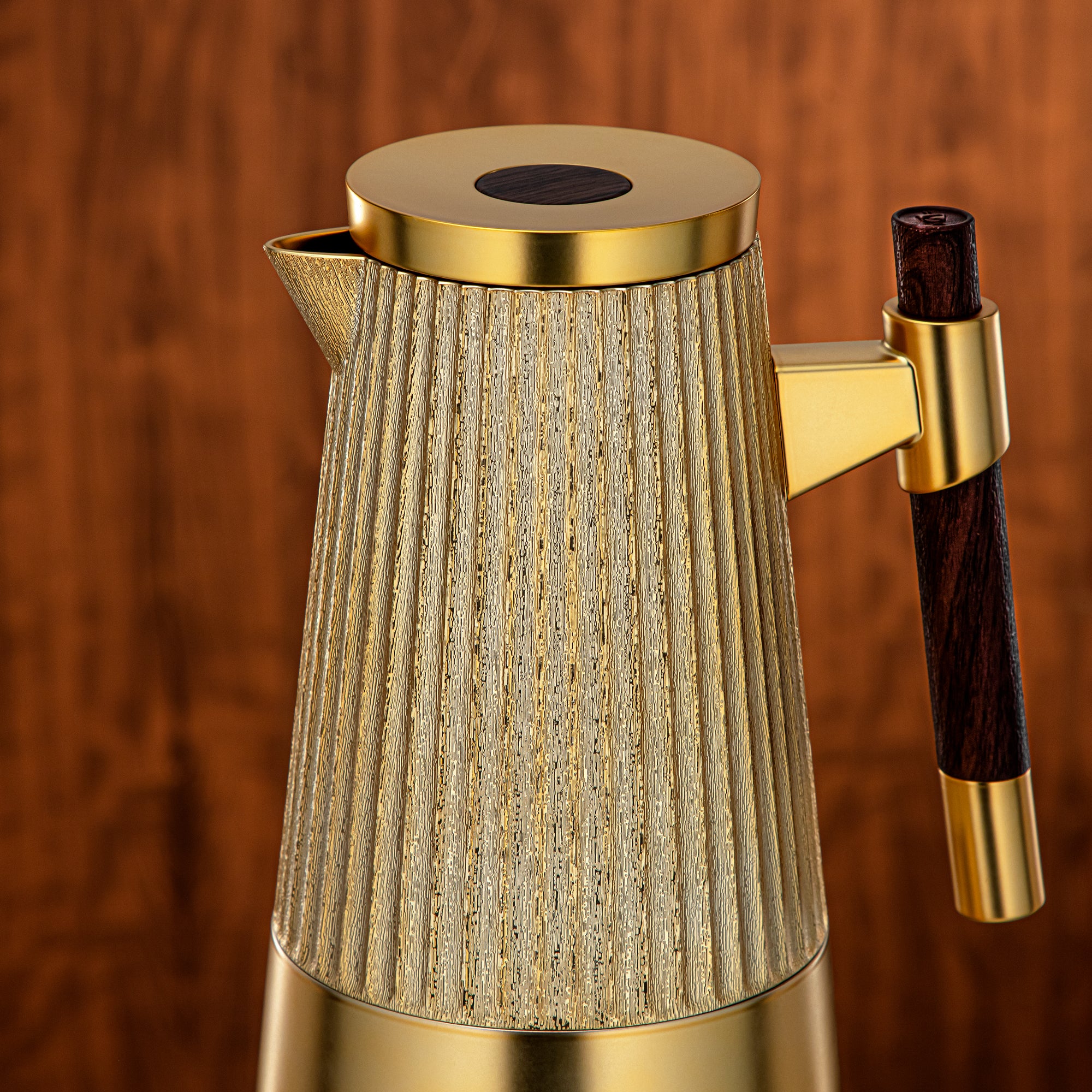 Almarjan Vacuum Flask Set 1L + 1L Matt Gold & Matt Dark Wood