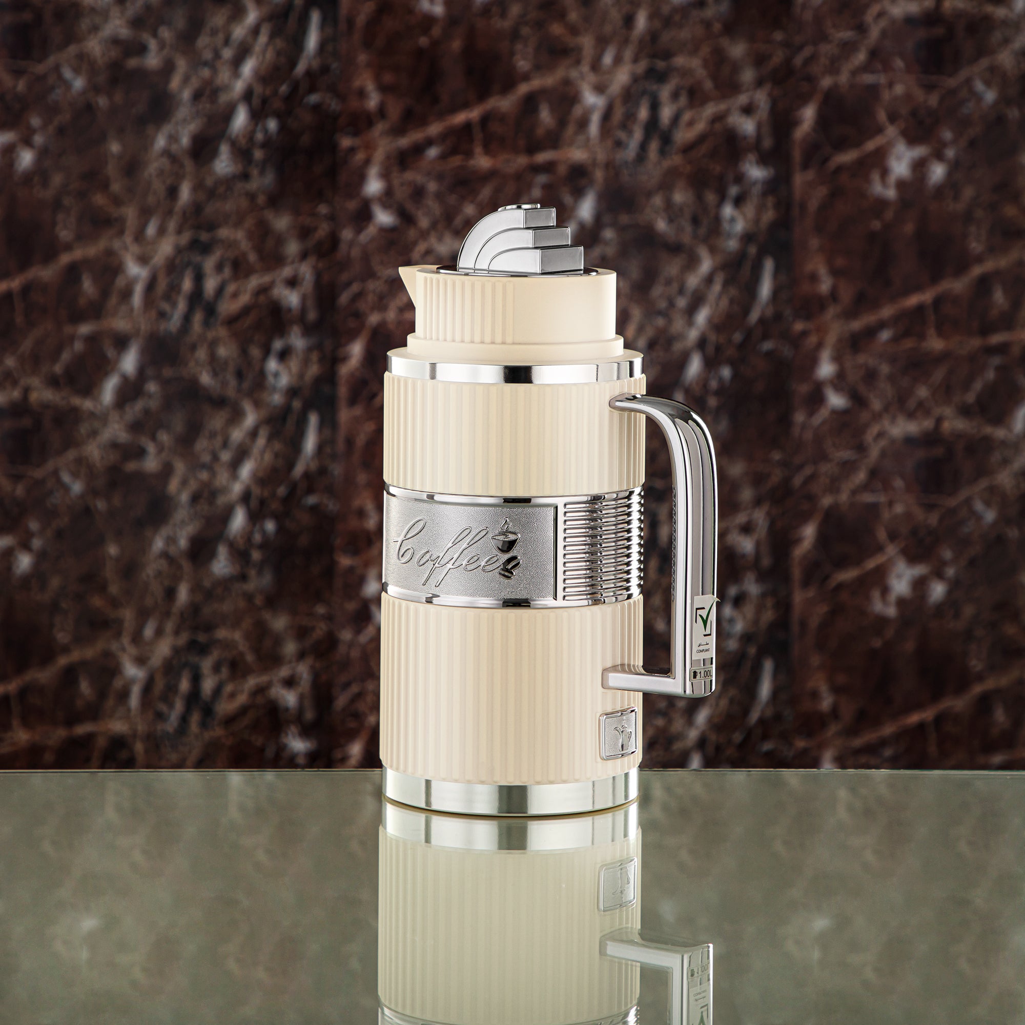 Almarjan Vacuum Flask Set, ABS, Push Button - 1L + 1L, Ivory & Silver (OUD-MIVYS) - Tea & Coffee