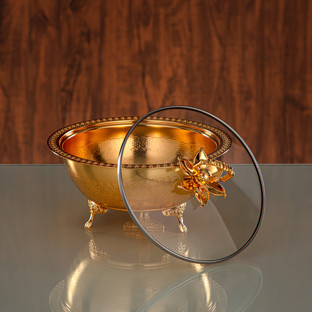 Almarjan Date Bowl 21CM (RBG4432M-G) - Golden Glass Cover | Ramadan & Eid