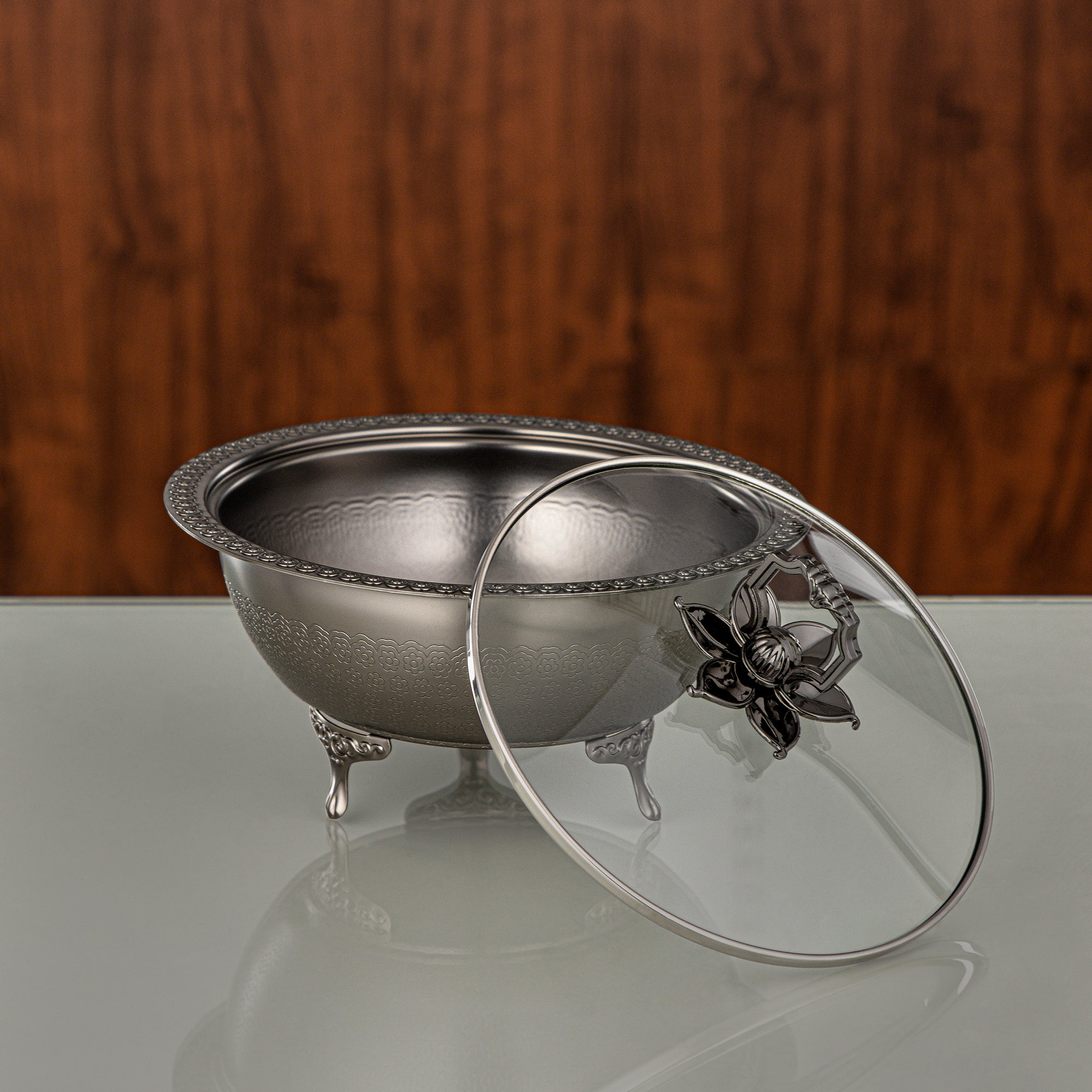 Almarjan Matt Black Date Bowl with Glass Cover – 21 CM