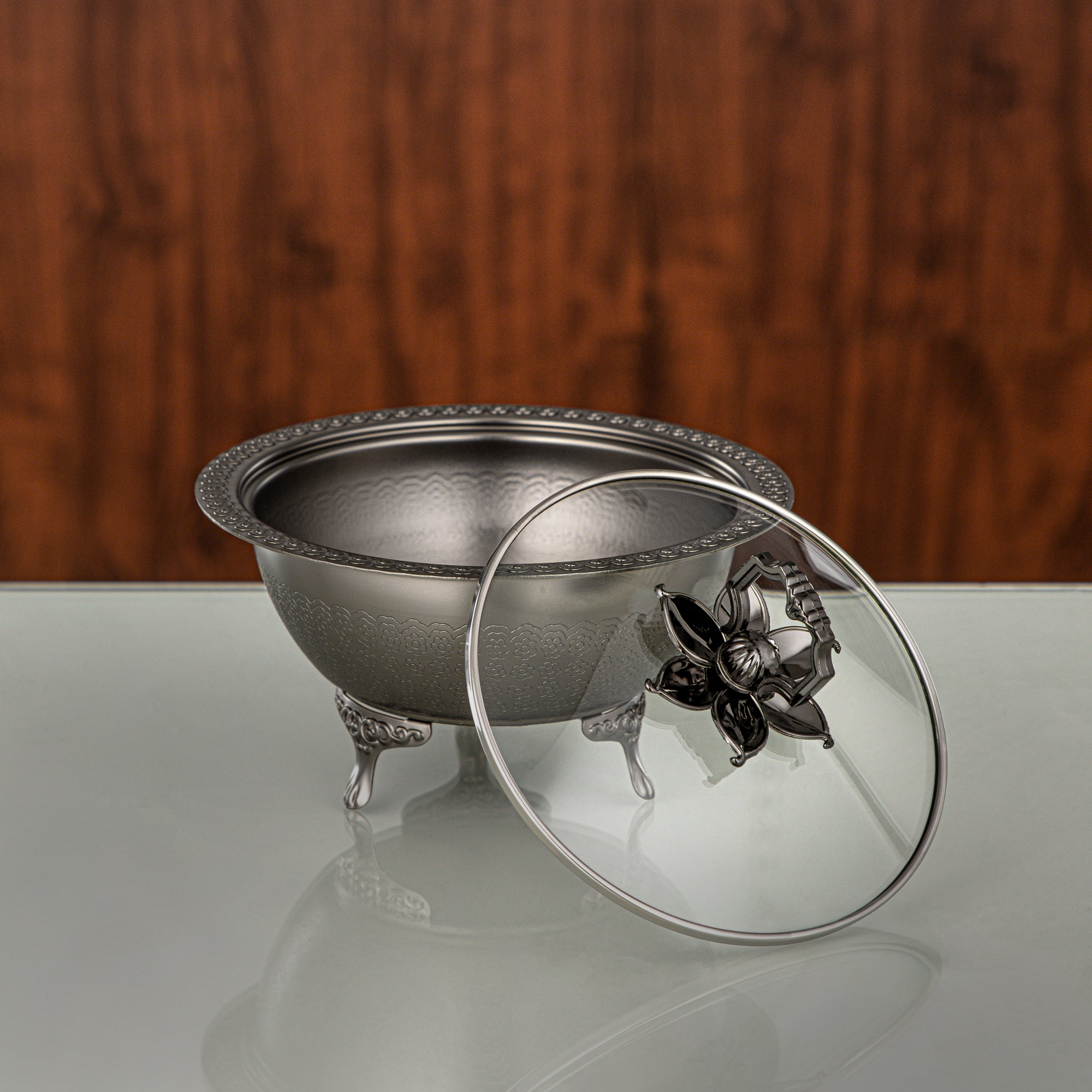 Almarjan Matt Black Date Bowl with Glass Cover – 18 CM