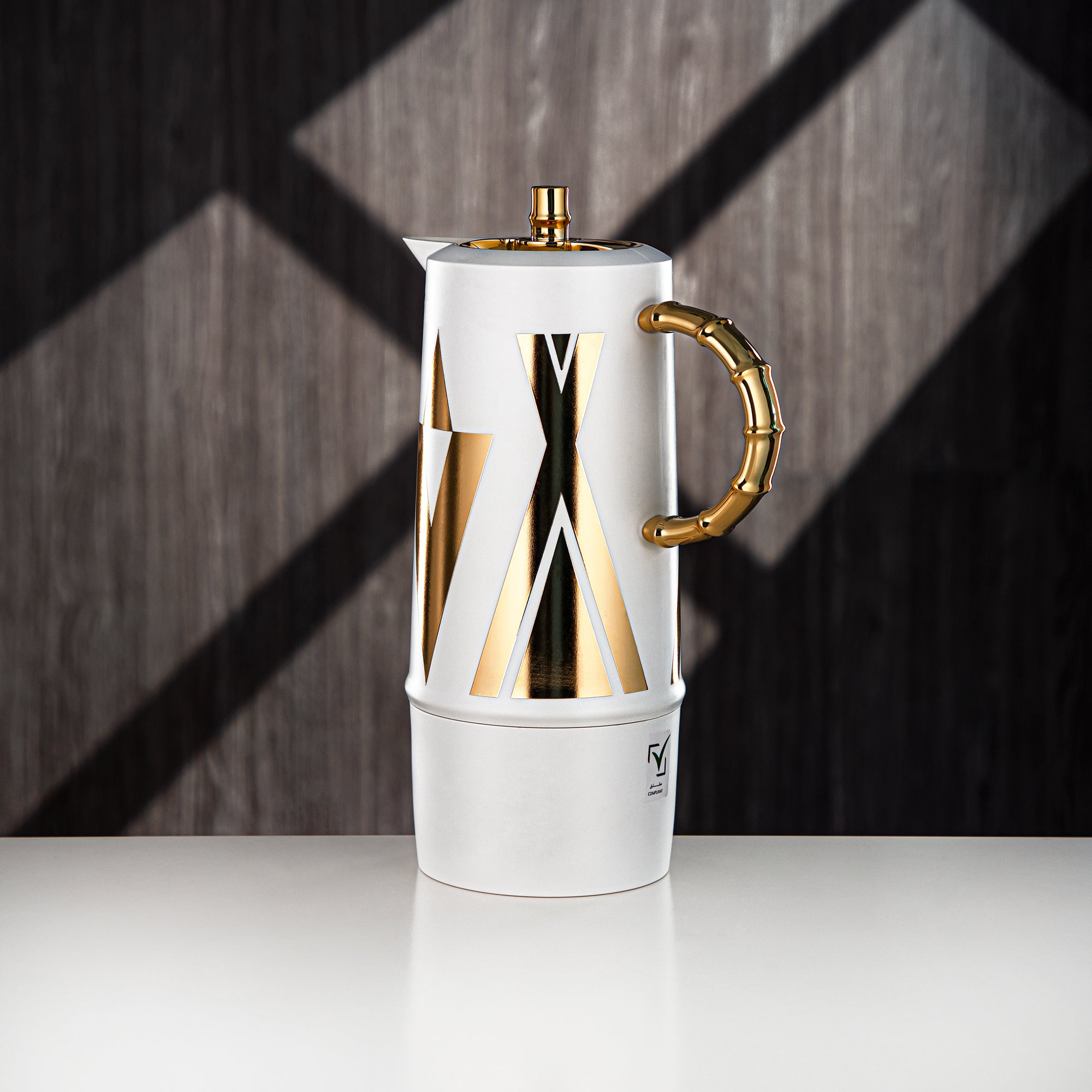 Almarjan Vacuum Flask Set, Push Button, ABS, 0.6L + 1L, White & Gold (SJ28W) - Serving Tea & Coffee