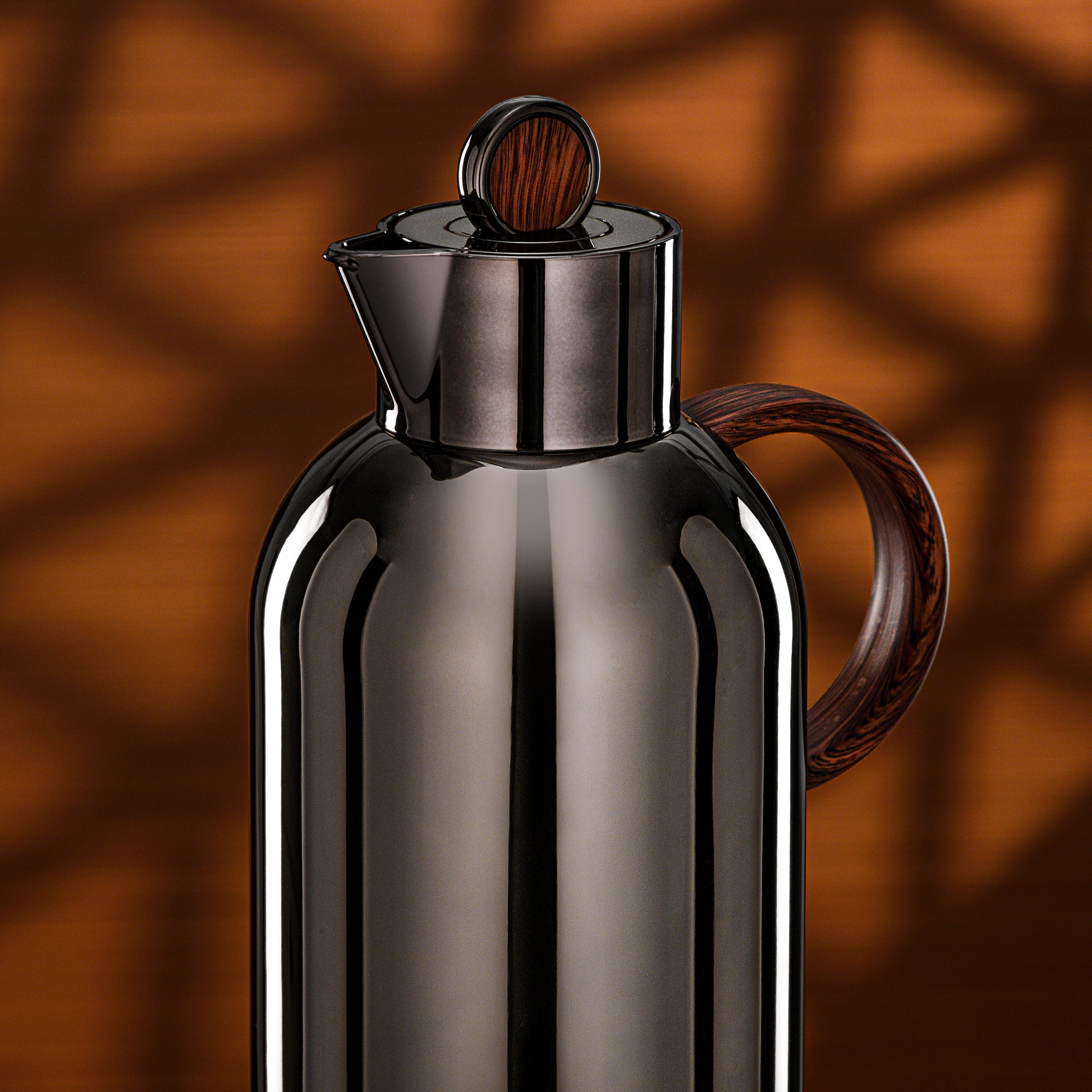 Almarjan Vacuum Flask Set 1L + 1L Black Nickel & Dark Wood