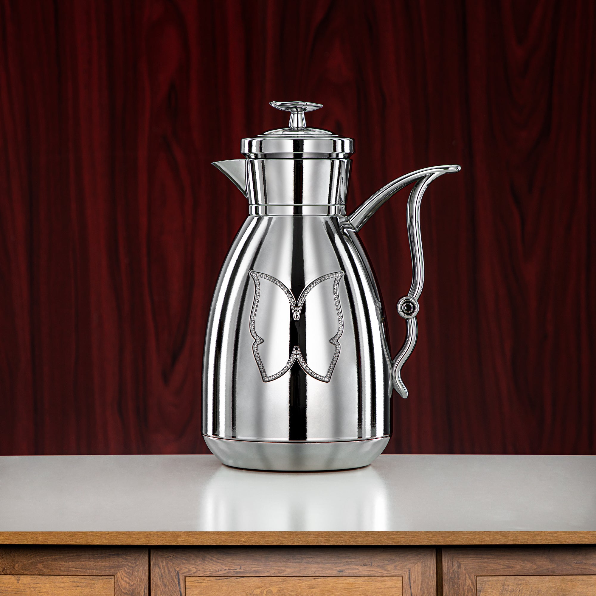 Almarjan Vacuum Flask Set Plastic Push Button 0.7L + 1L Silver (SM-2C142-070/100 ALL C) - Tea & Coffee Flask