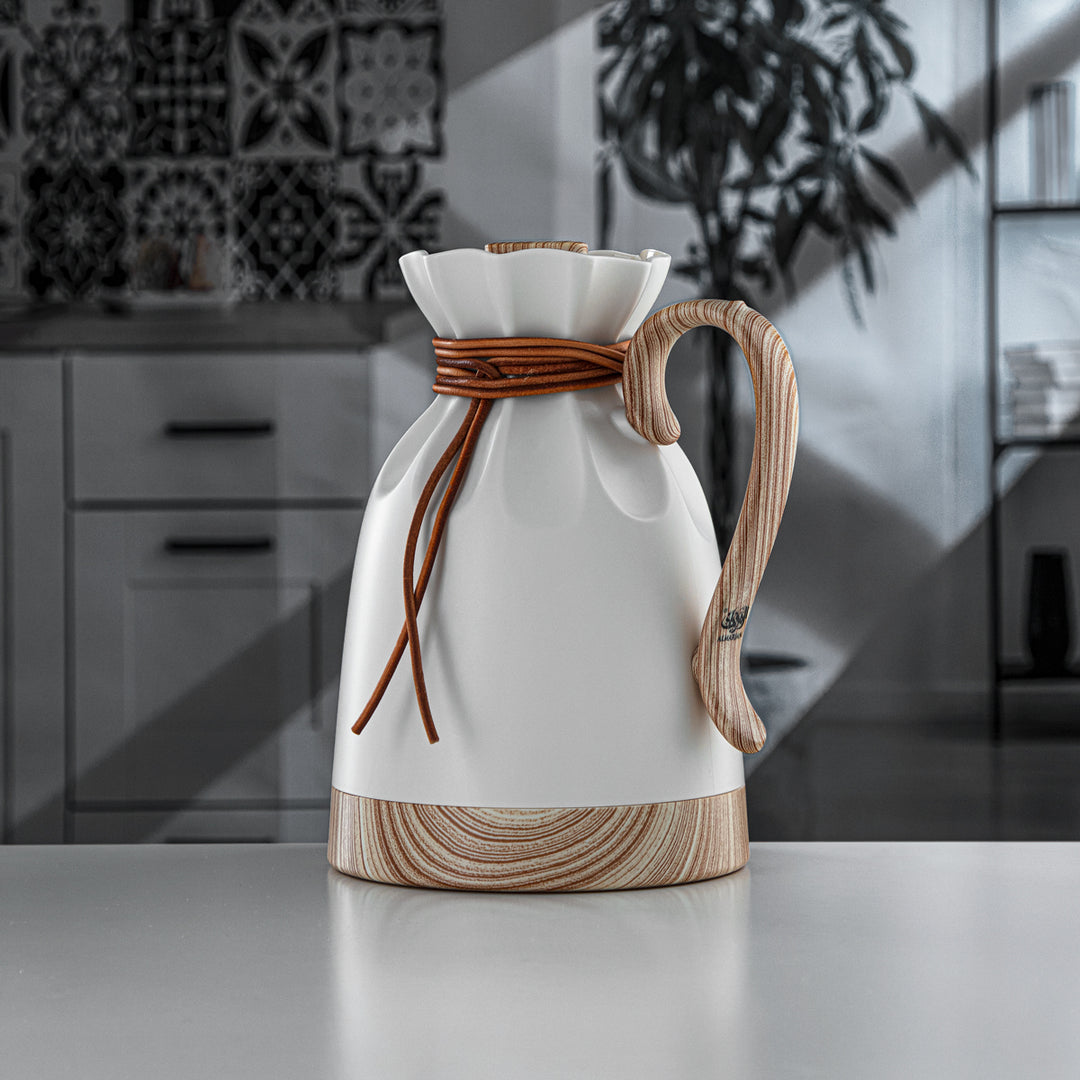 Almarjan 1 Liter Vacuum Flask Ivory & Wood - SM-2D932-100 IV/W