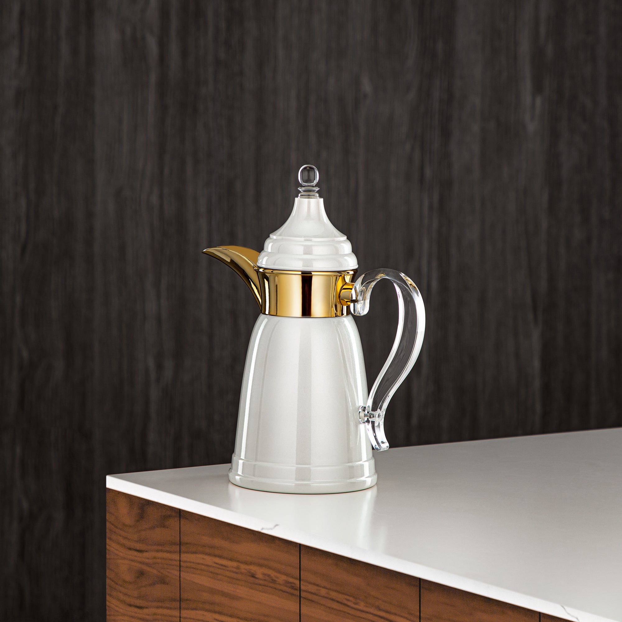 Almarjan 350 ML Stainless Steel Double Wall Flask Pearl White & Gold - SM-2E02-035 PW/G