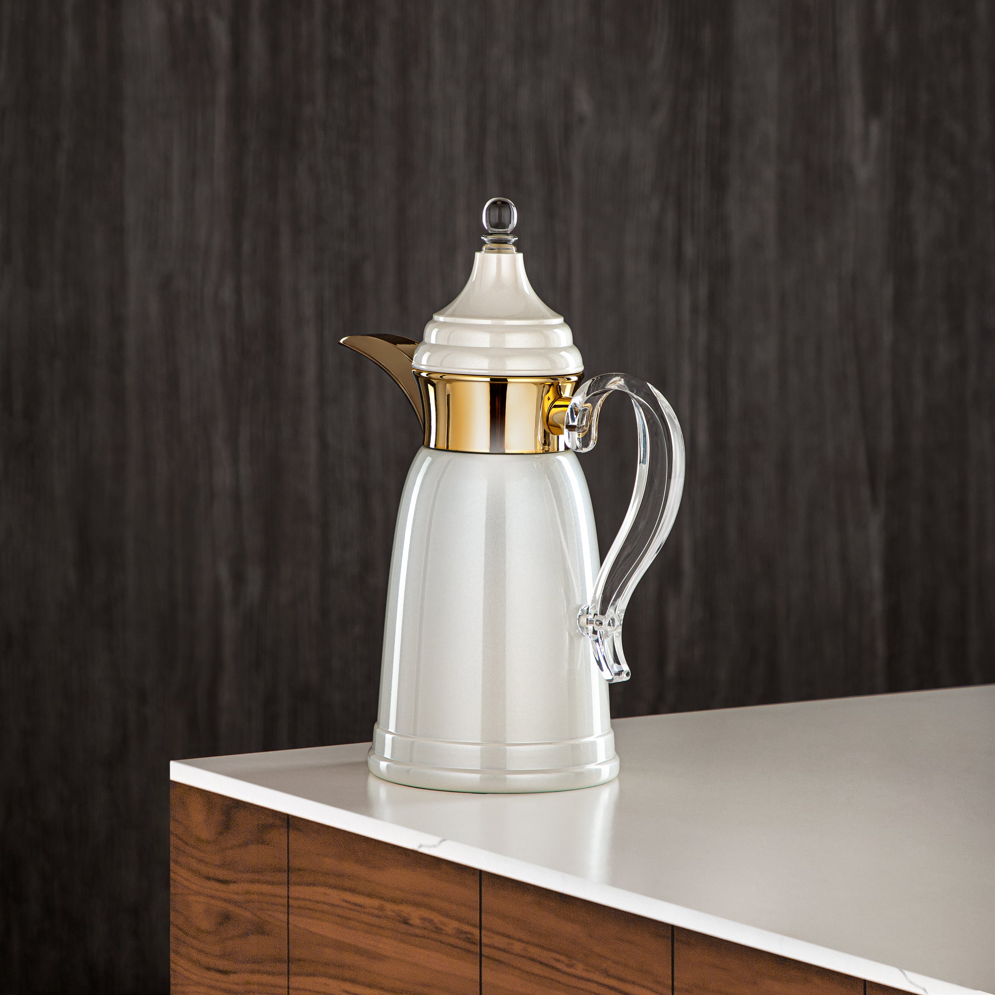 Almarjan 600 ML Stainless Steel Double Wall Flask Pearl White & Gold - SM-2E02-060 PW/G