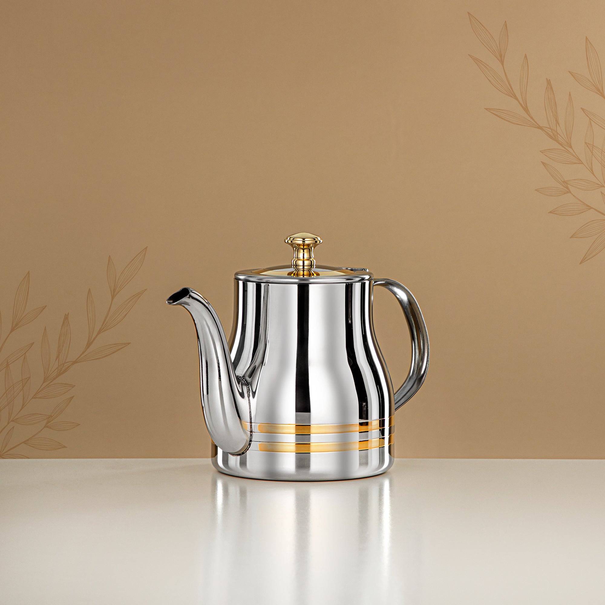Almarjan Teapot Stainless Steel Silver Gold 0.7L – Elegance