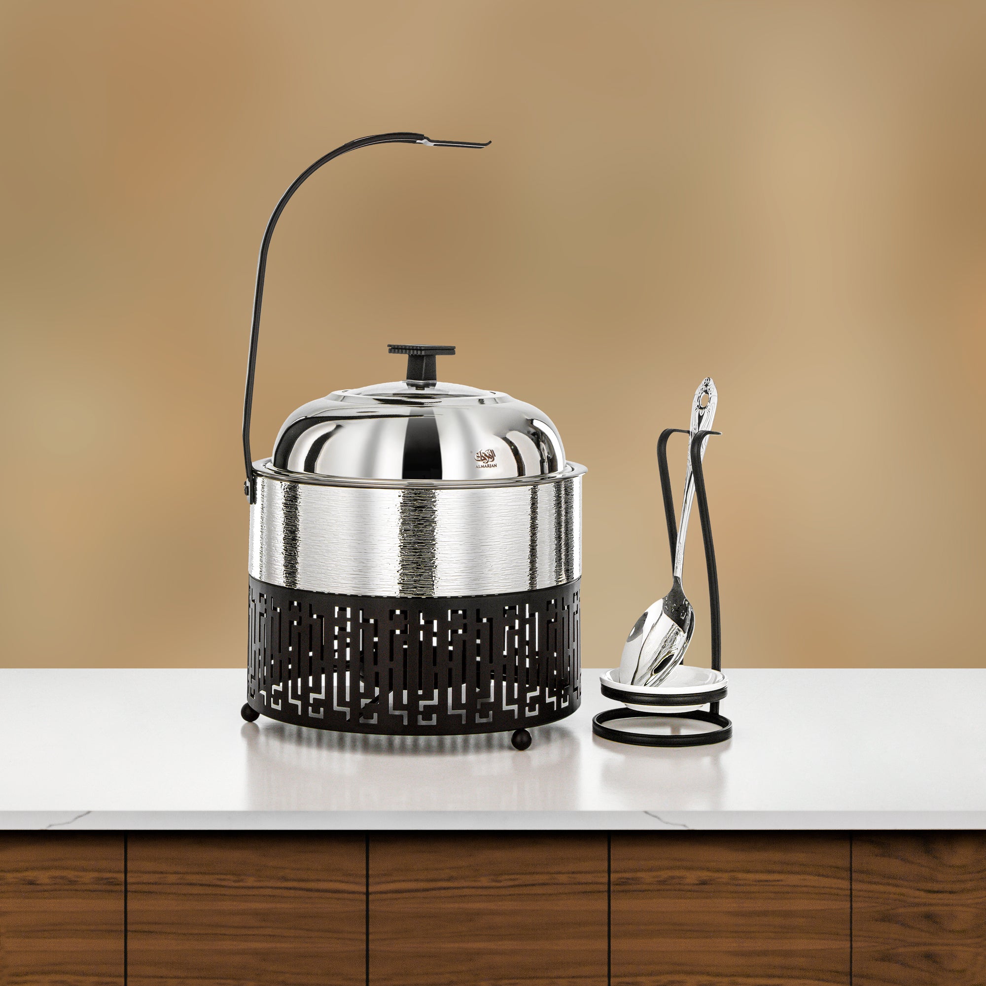 Almarjan 2 Lit Chafing Dish, Brushed Silver & Black