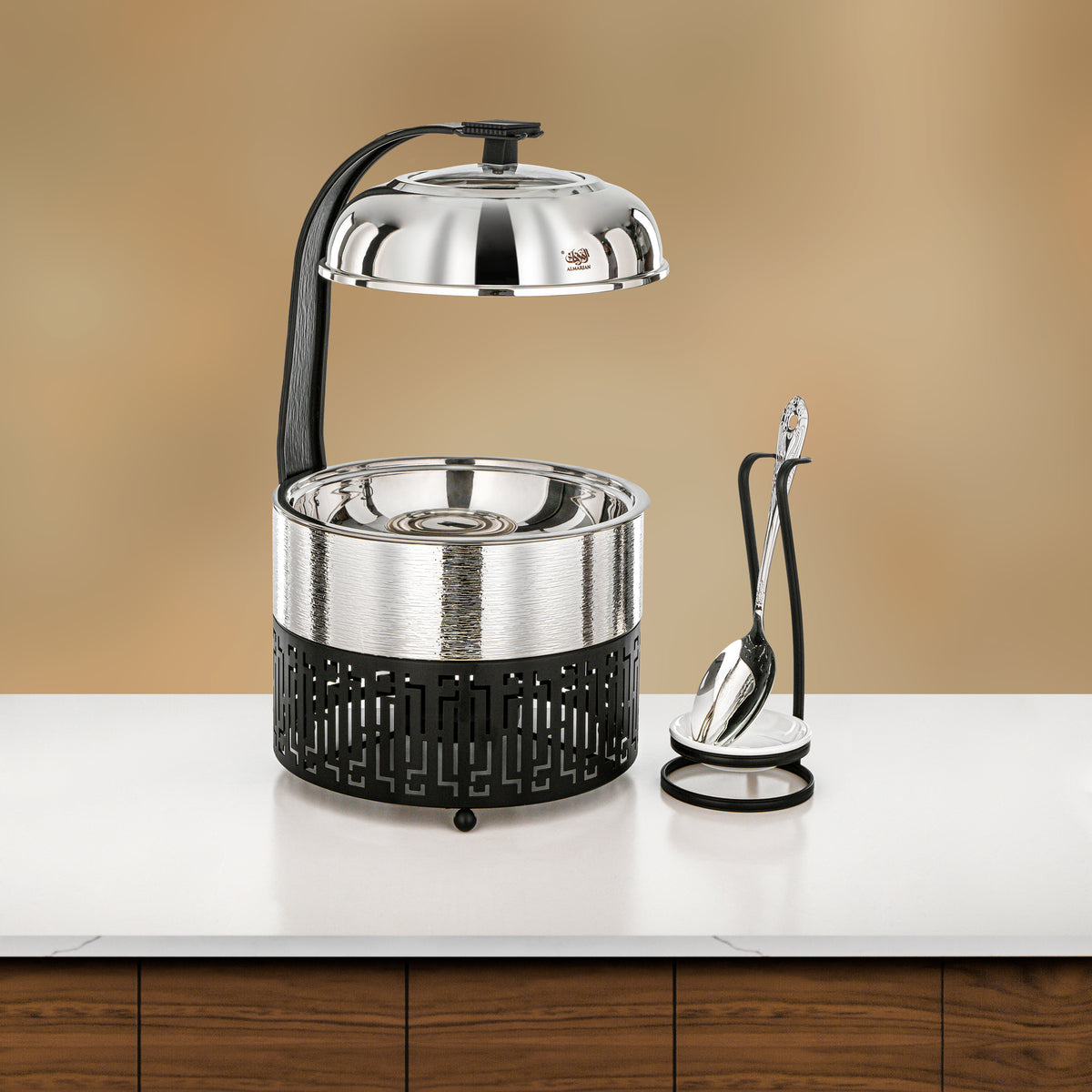 Almarjan 2 Lit Chafing Dish, Brushed Silver & Black