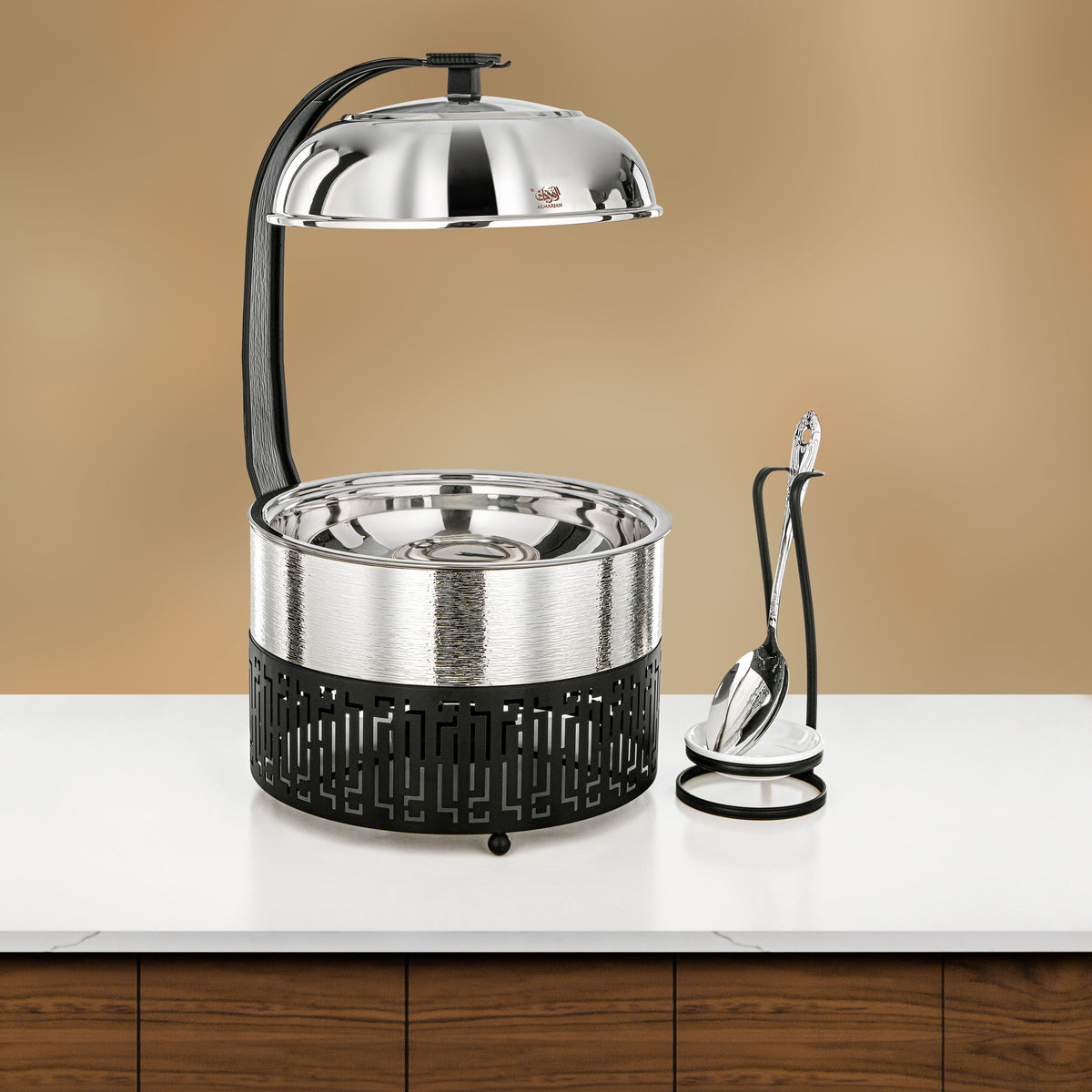 Almarjan 3 Lit Chafing Dish, Brushed Silver & Black
