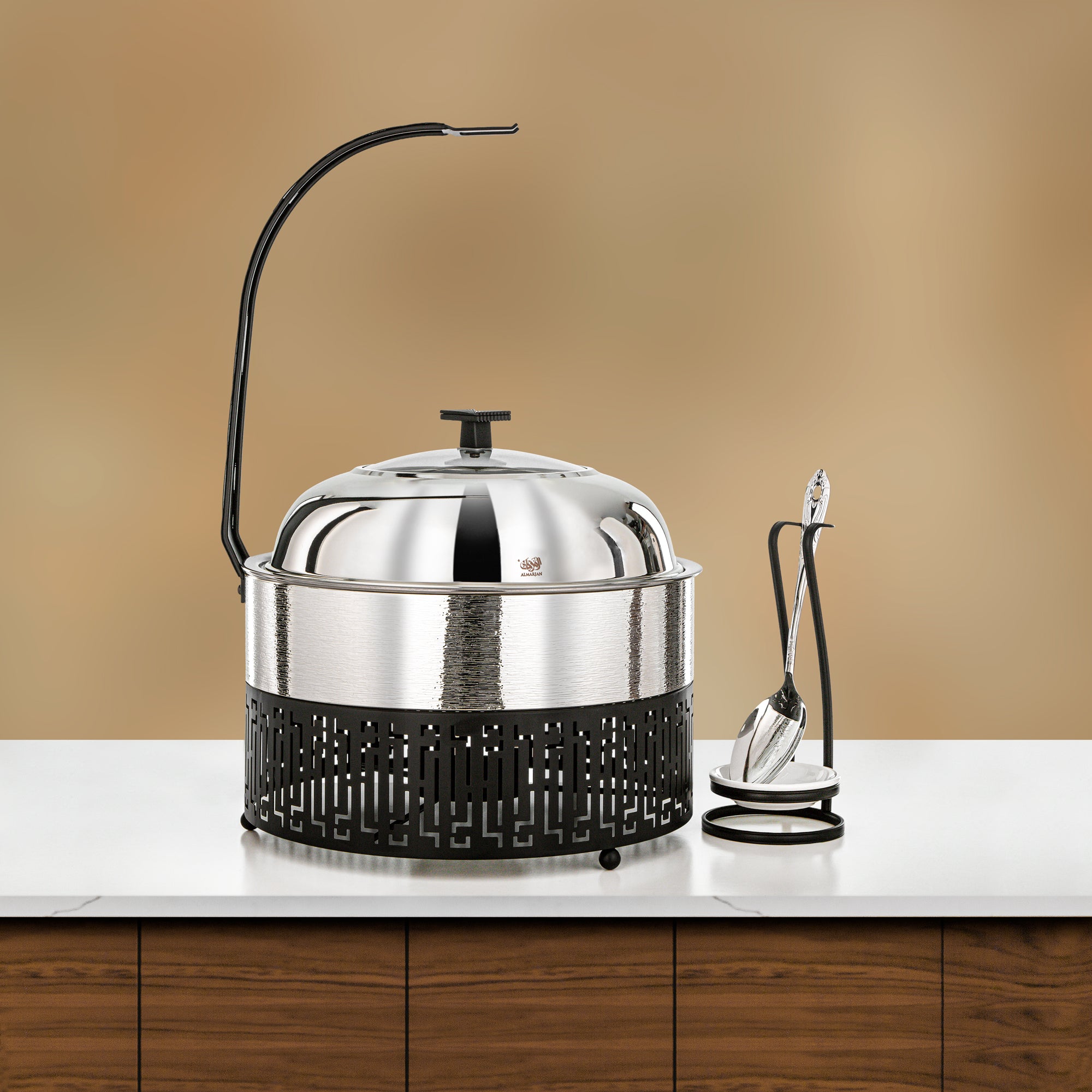 Almarjan 4 Lit Chafing Dish, Brushed Silver & Black
