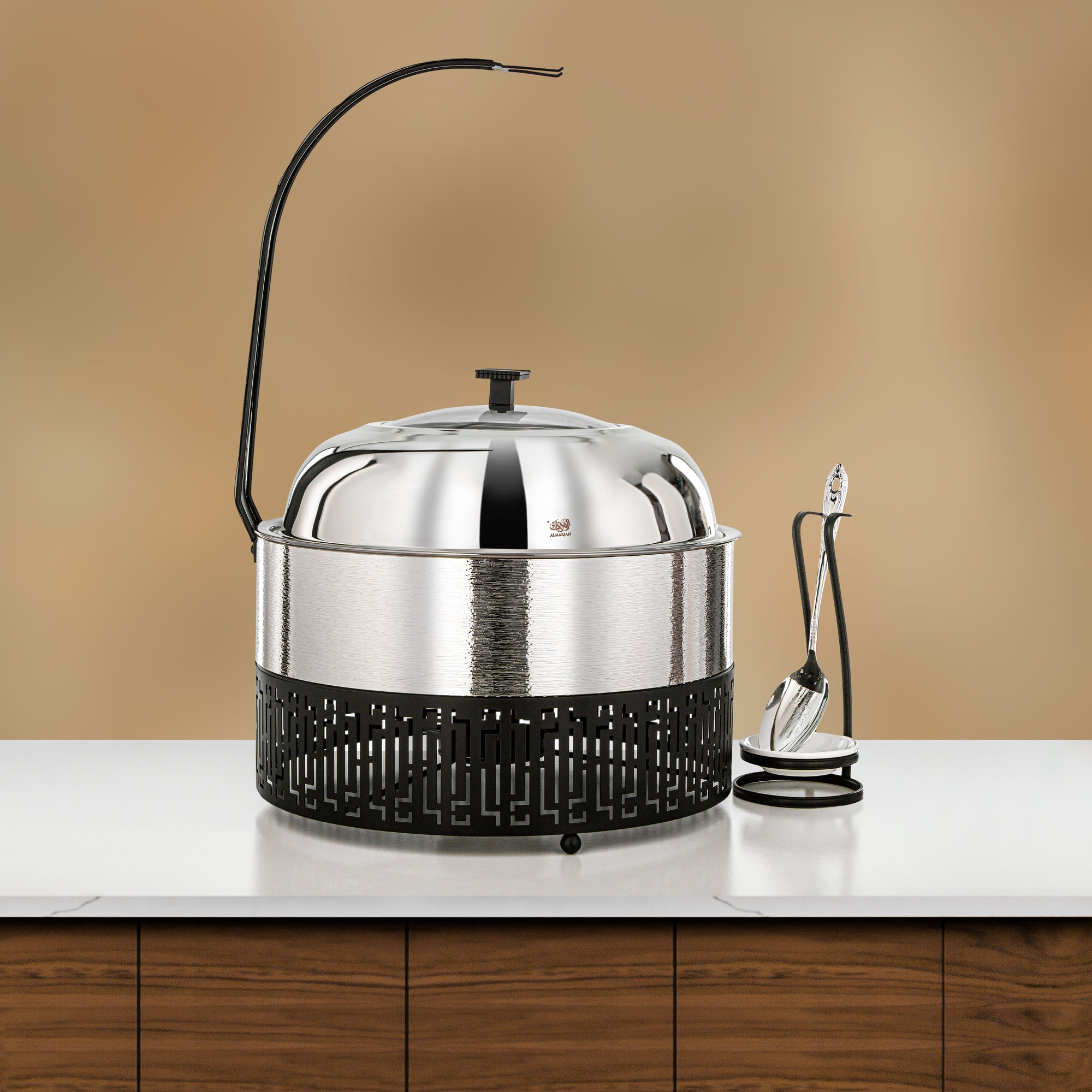 Almarjan 6.5 Lit Chafing Dish, Brushed Silver & Black