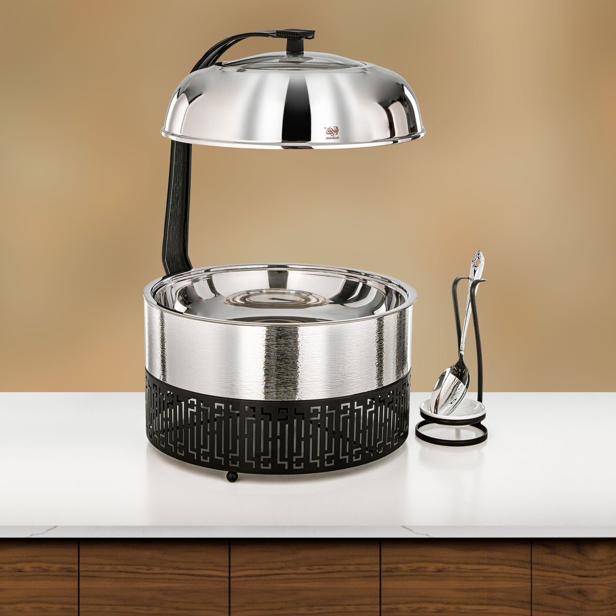 Almarjan 6.5 Lit Chafing Dish, Brushed Silver & Black