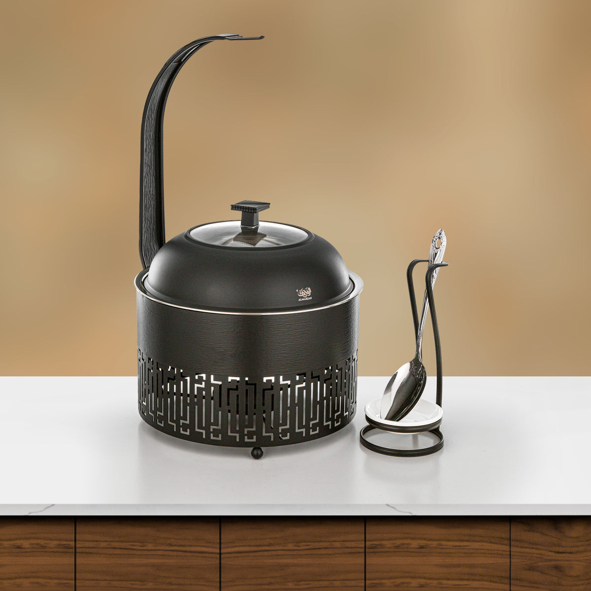 Almarjan 3 Lit Chafing Dish, Brushed Matt Black & Black