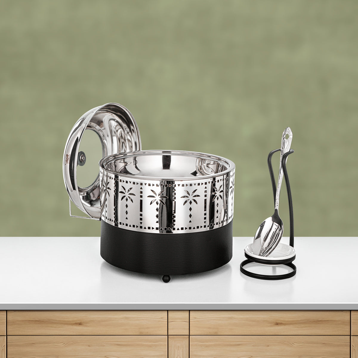 Almarjan 2L Chafing Dish, Brushed Black & Silver